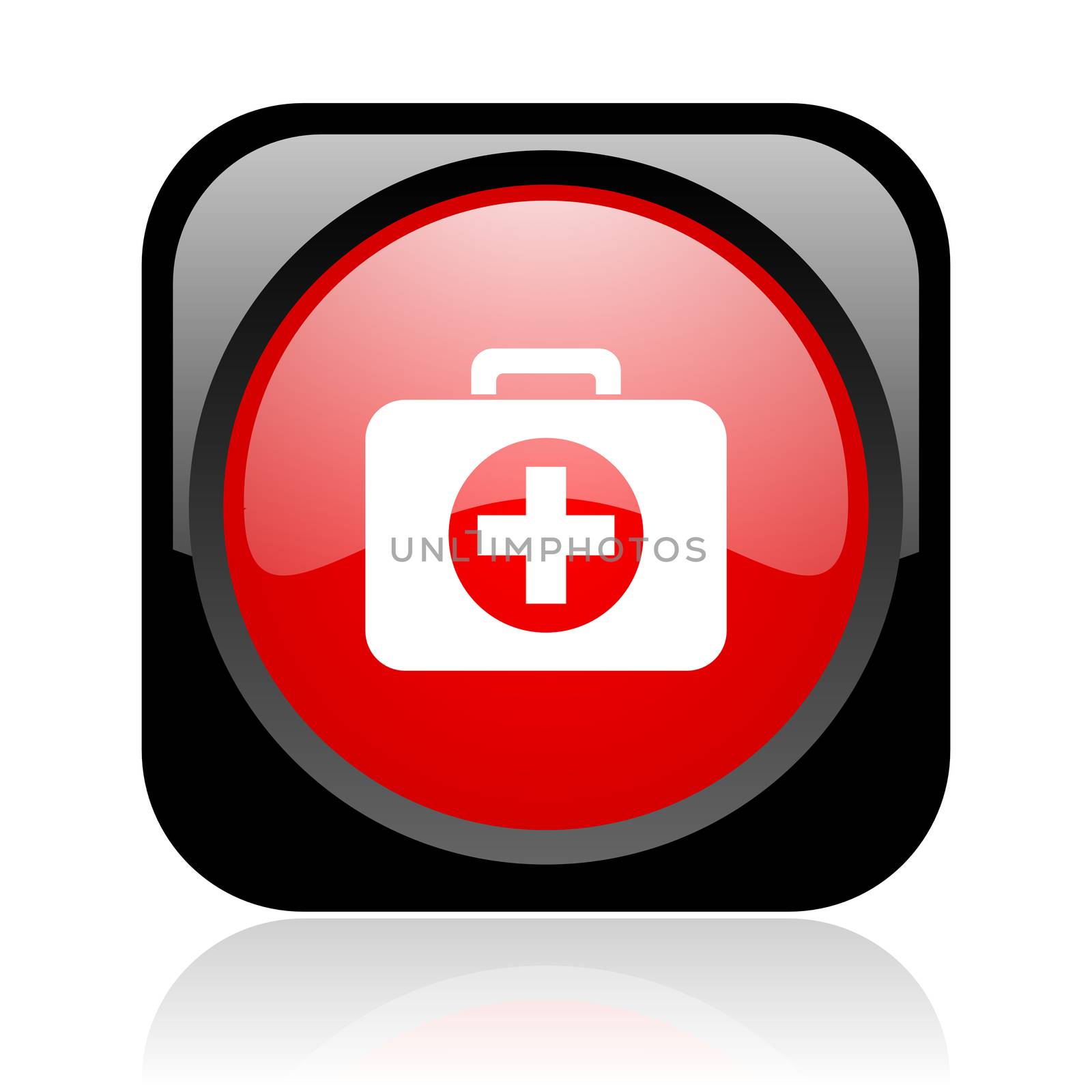 first aid kit black and red square web glossy icon