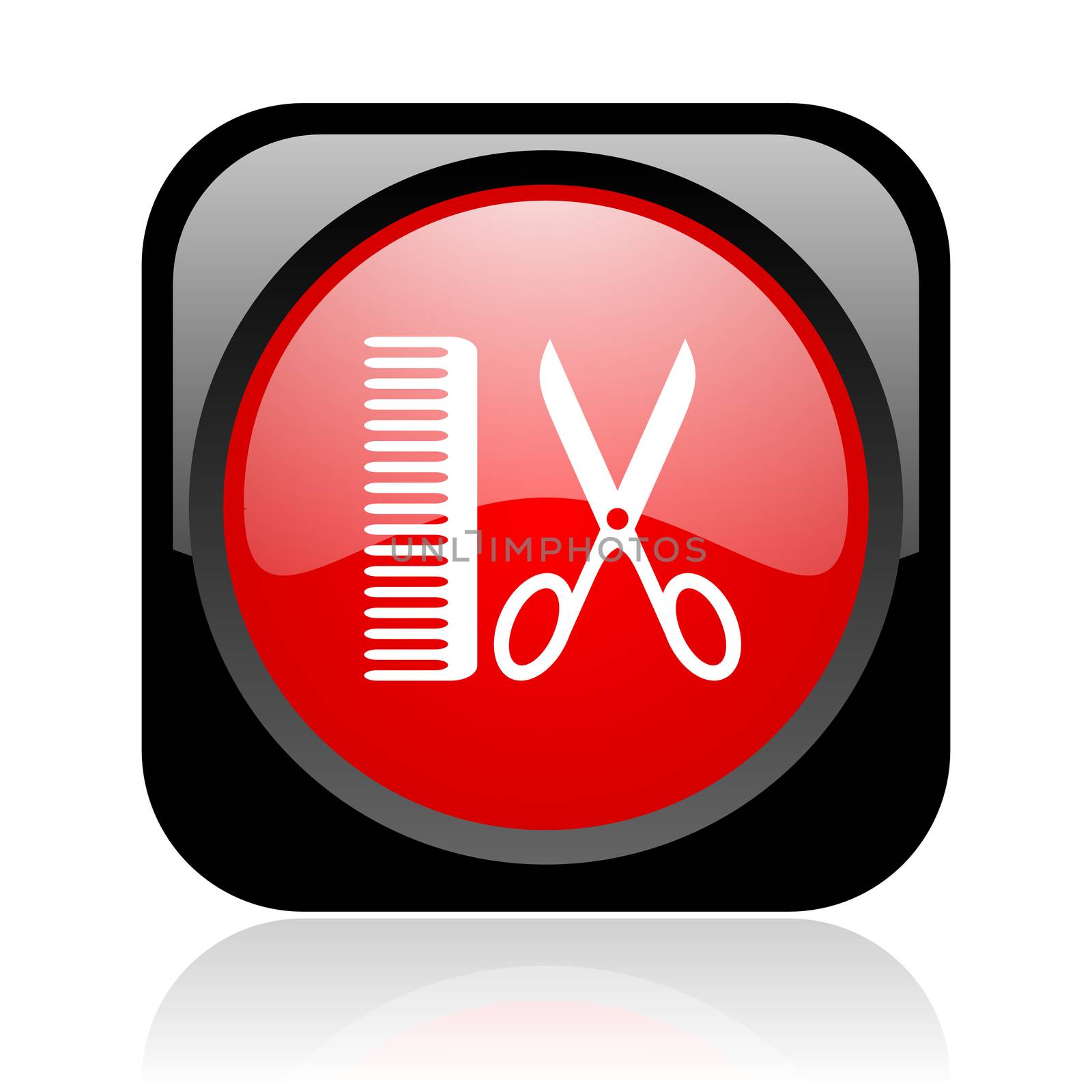 barber black and red square web glossy icon