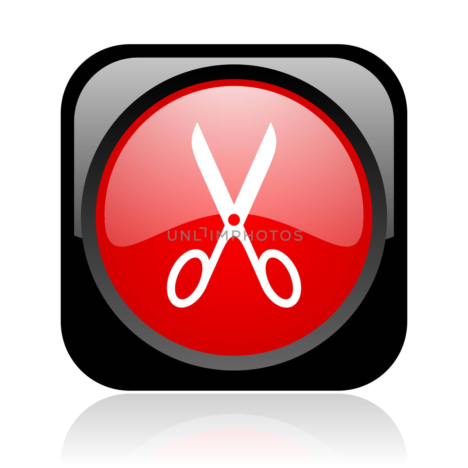 scissors black and red square web glossy icon