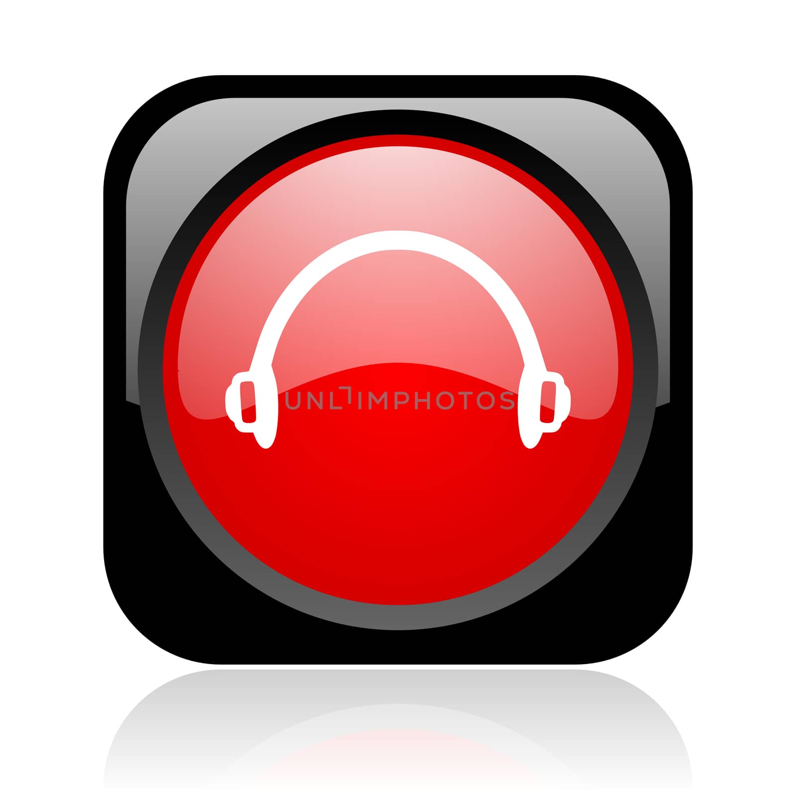 headphones black and red square web glossy icon