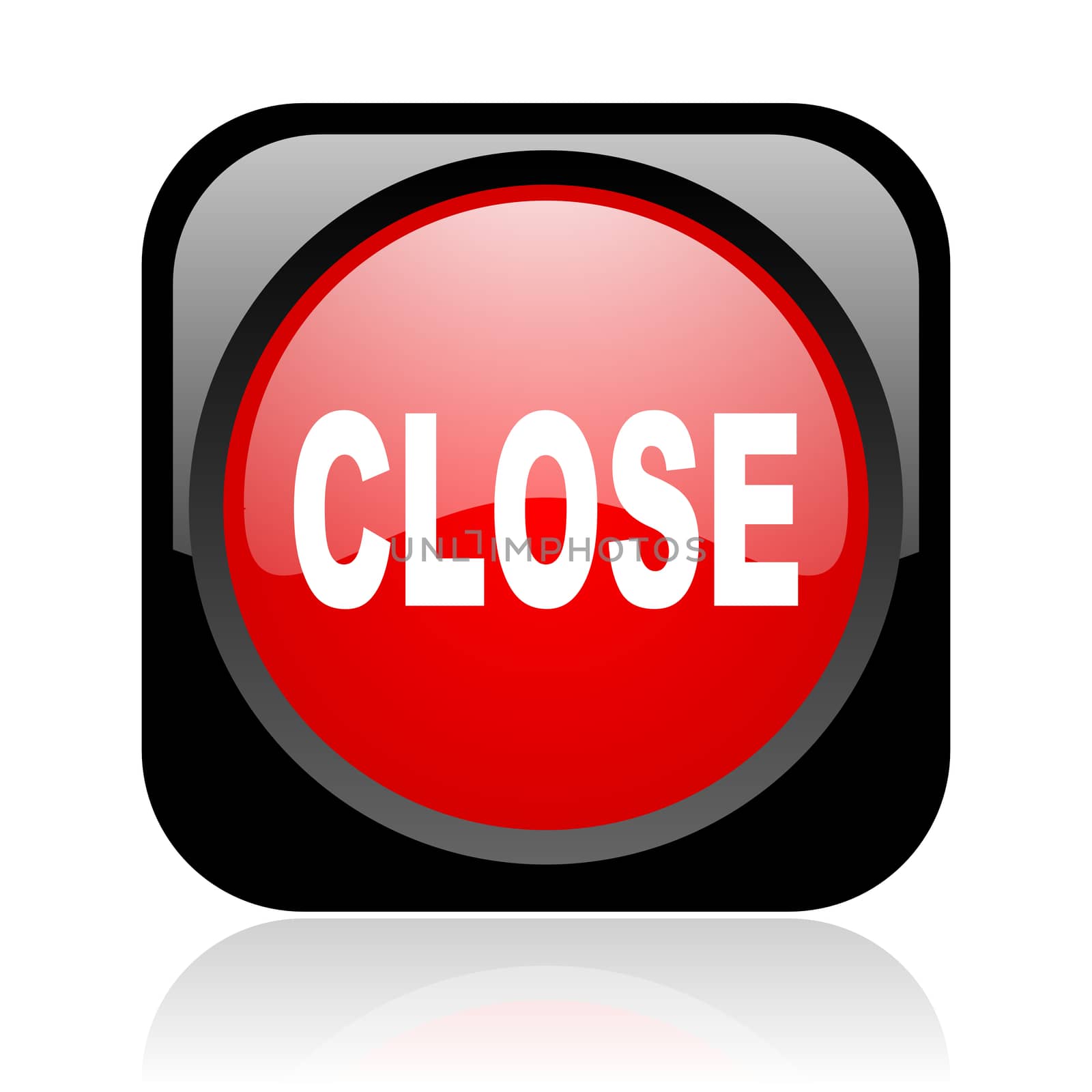 close black and red square web glossy icon