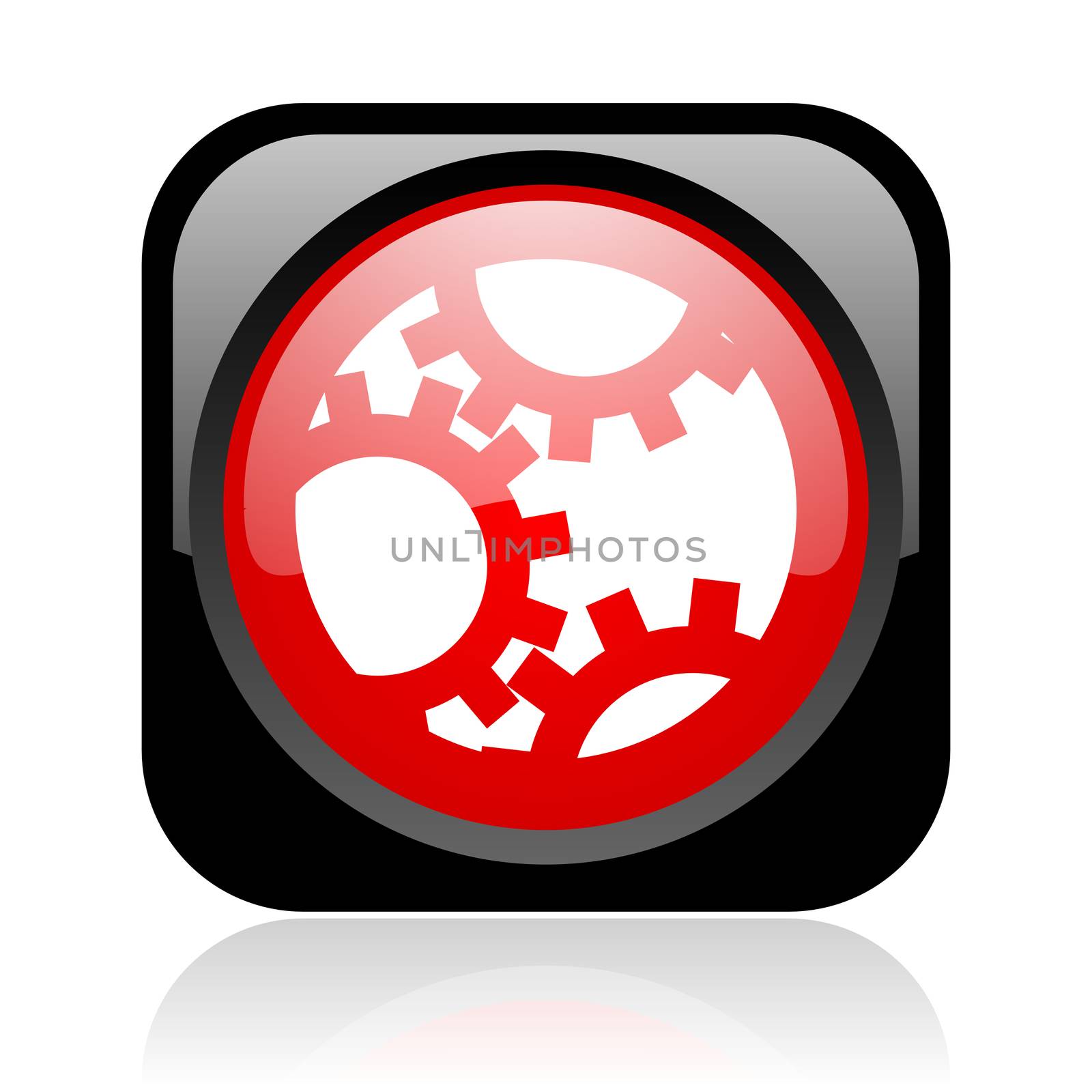 gears black and red square web glossy icon