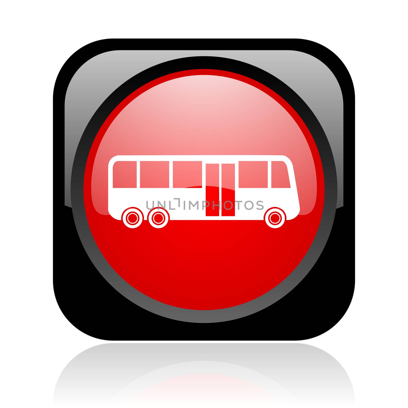 bus black and red square web glossy icon