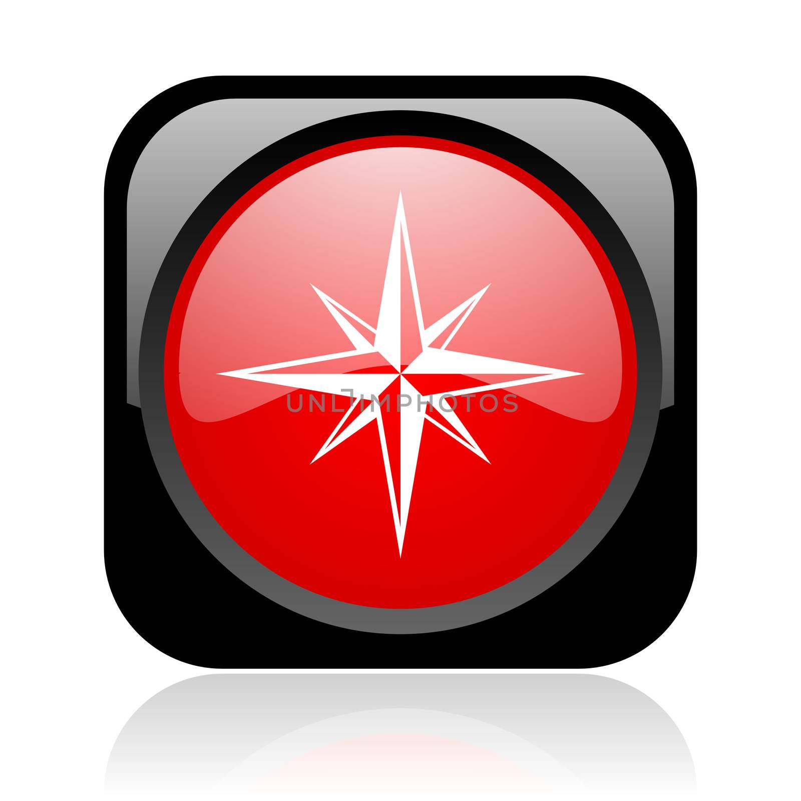 compass black and red square web glossy icon