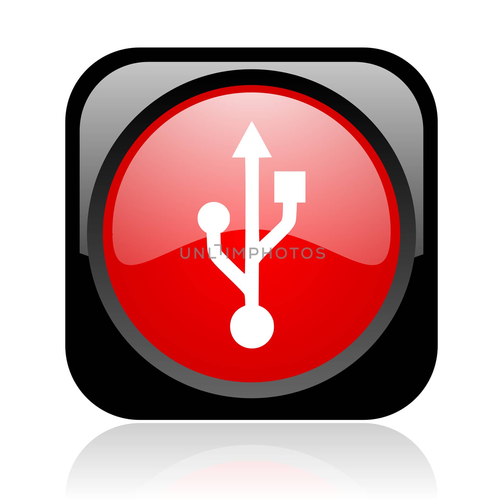 usb black and red square web glossy icon