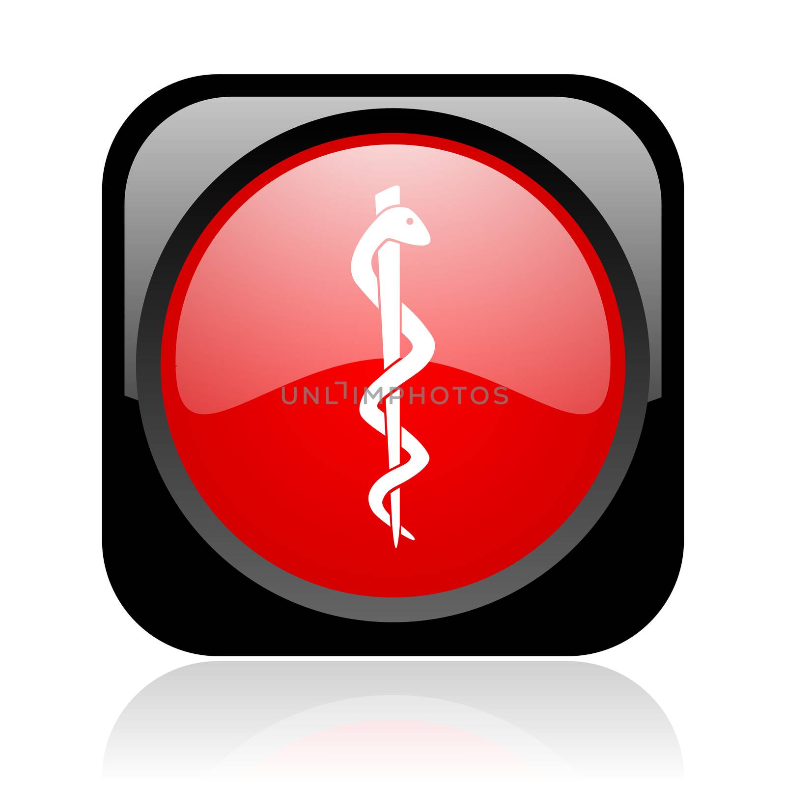 caduceus black and red square web glossy icon