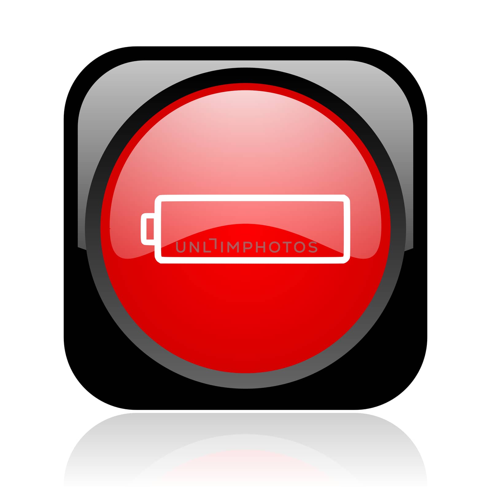battery black and red square web glossy icon