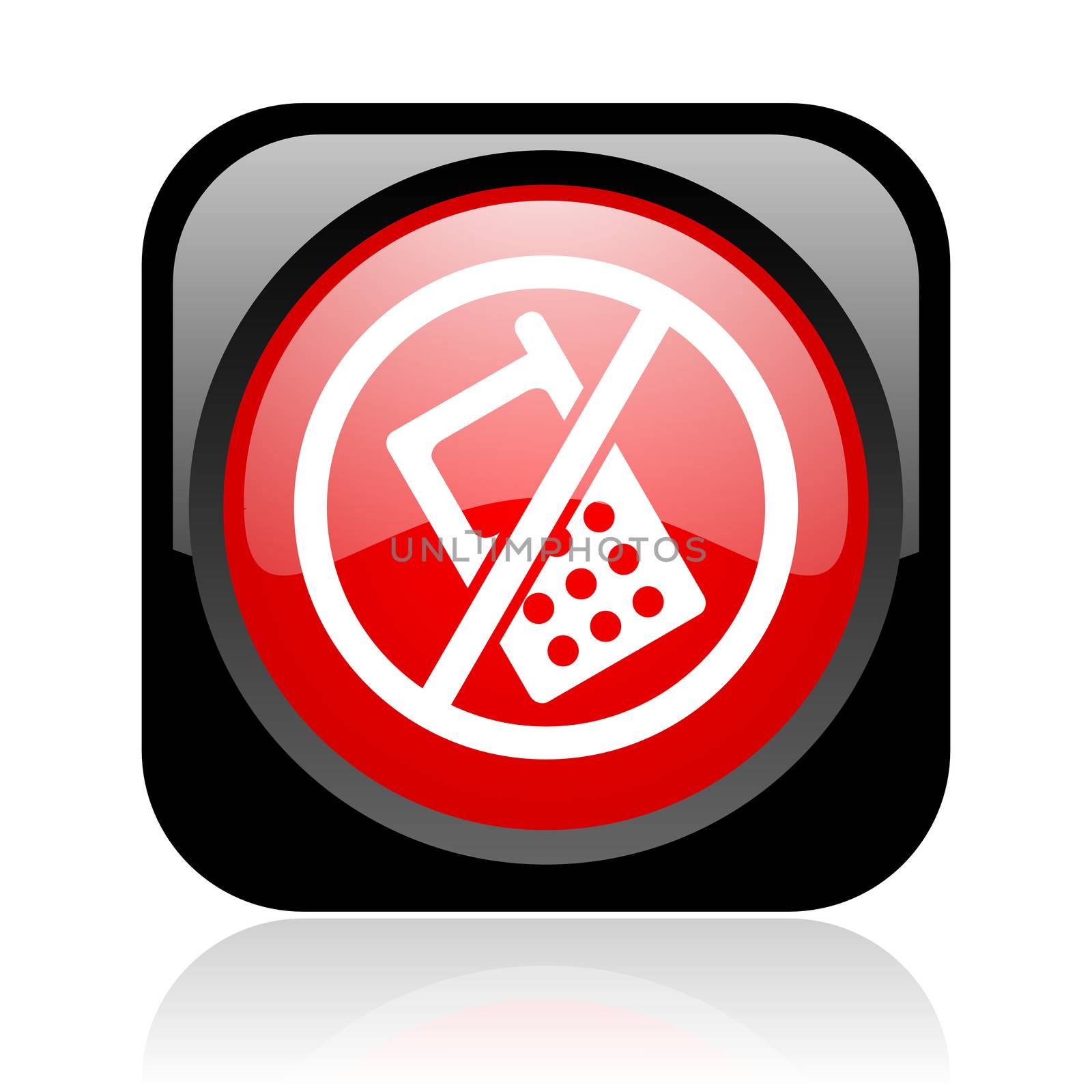 no phones black and red square web glossy icon
