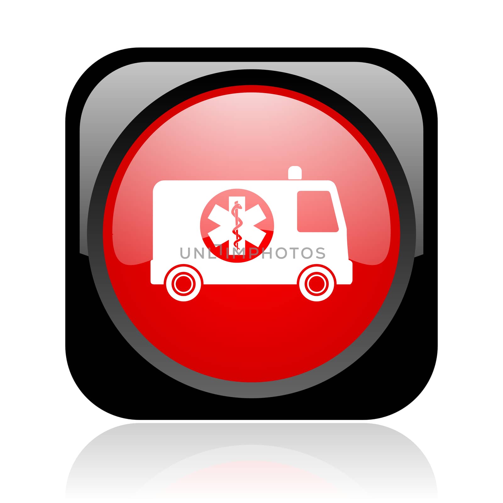 ambulance black and red square web glossy icon