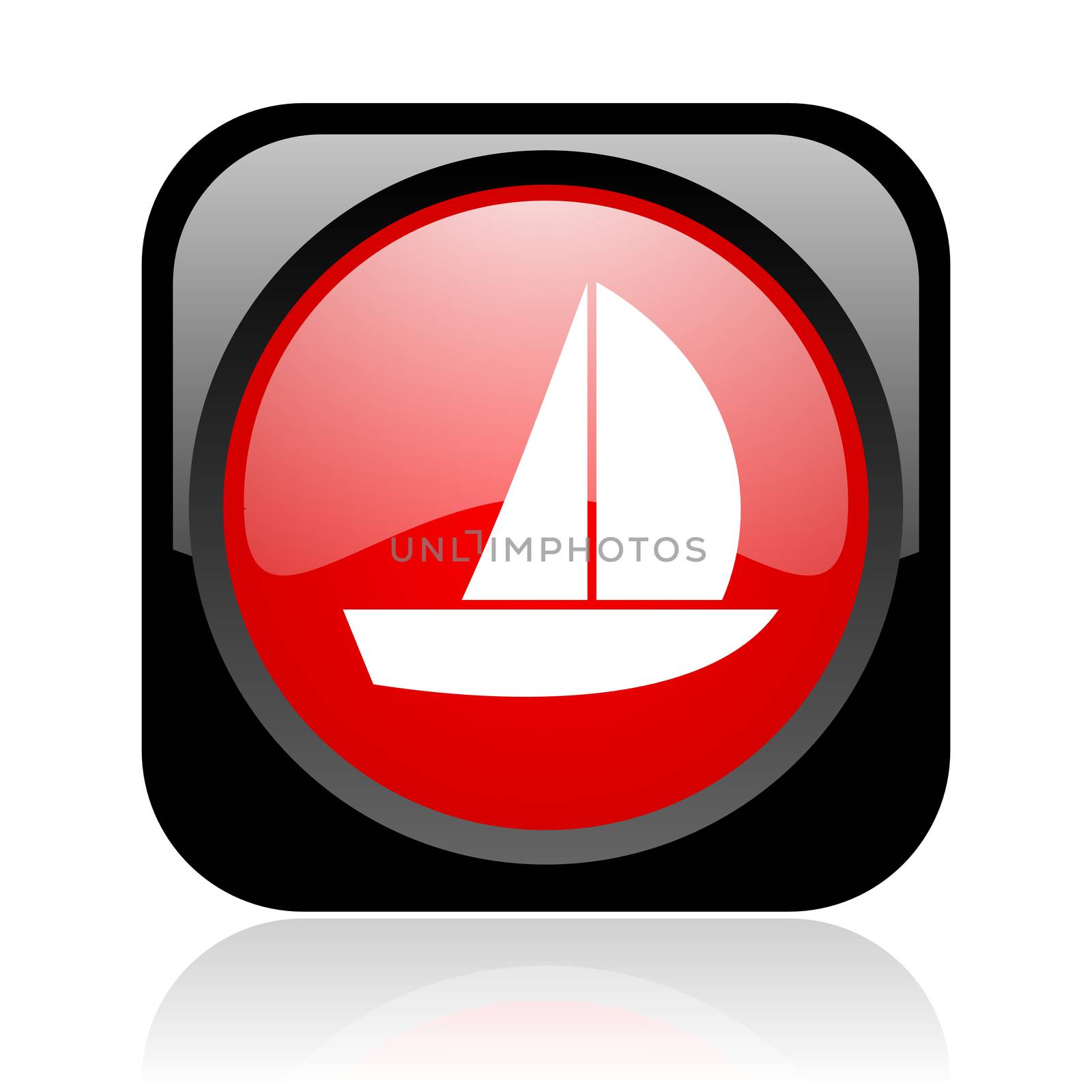 yacht black and red square web glossy icon