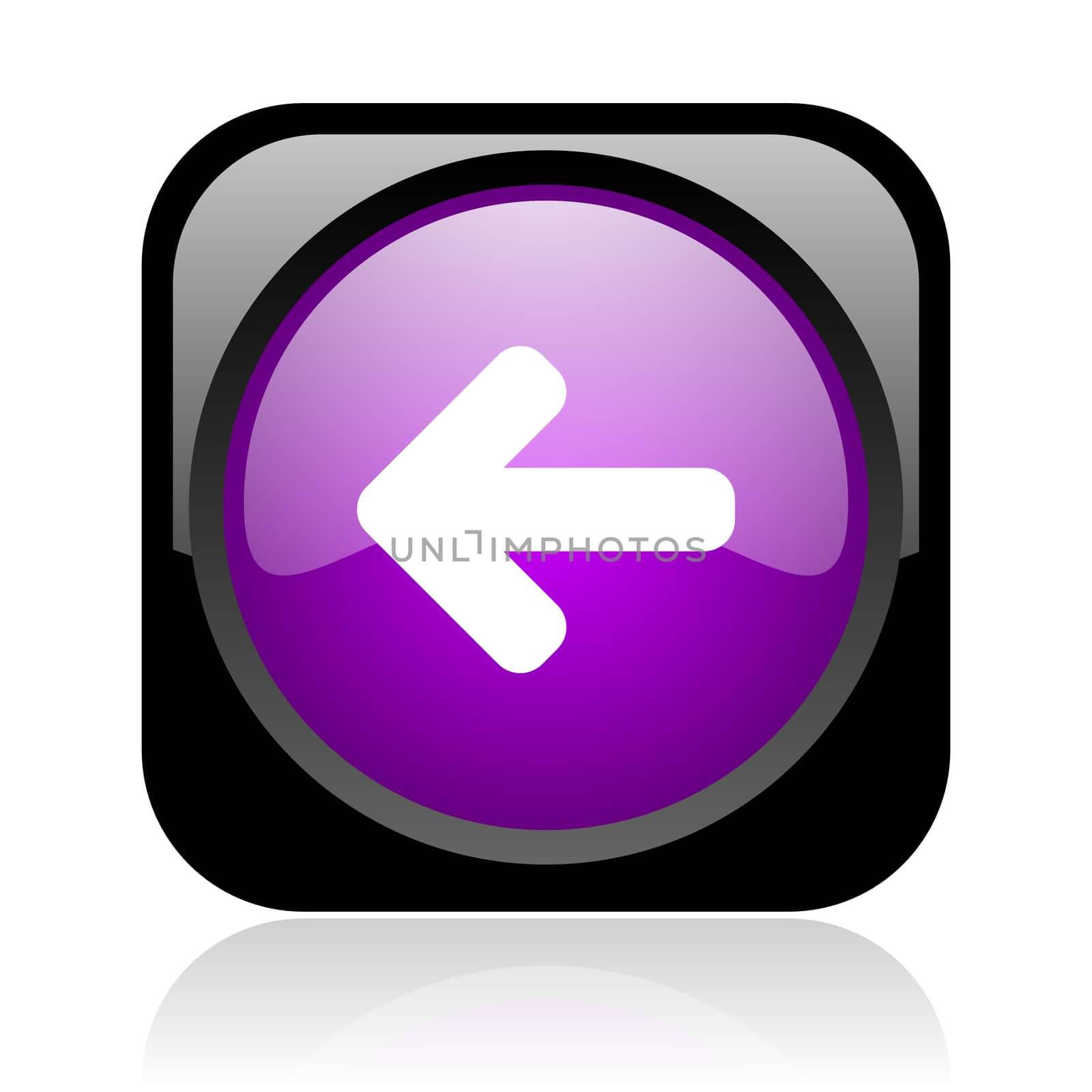 arrow left black and violet square web glossy icon