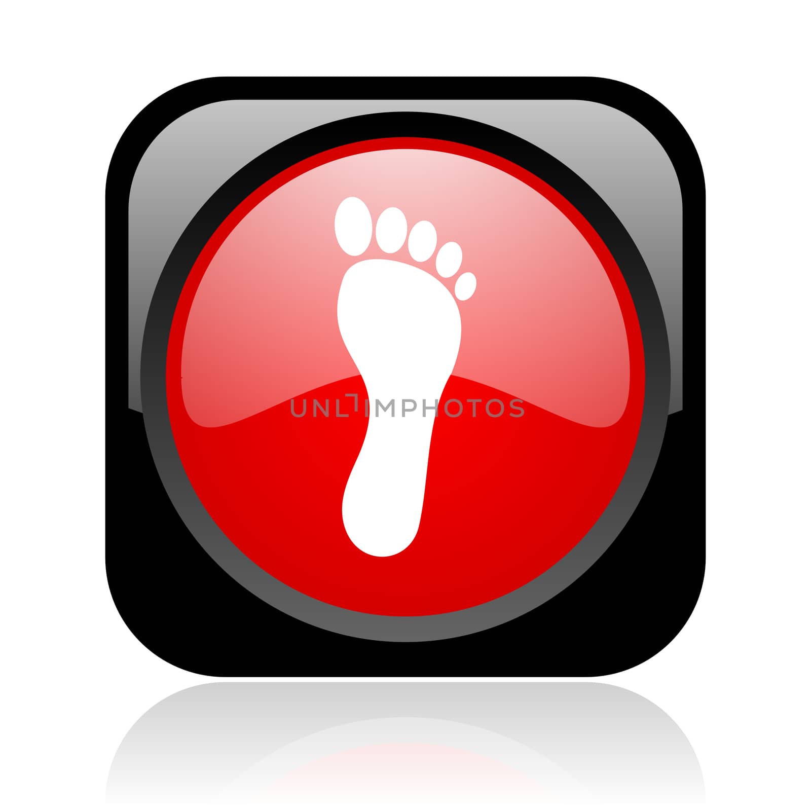 footprint black and red square web glossy icon