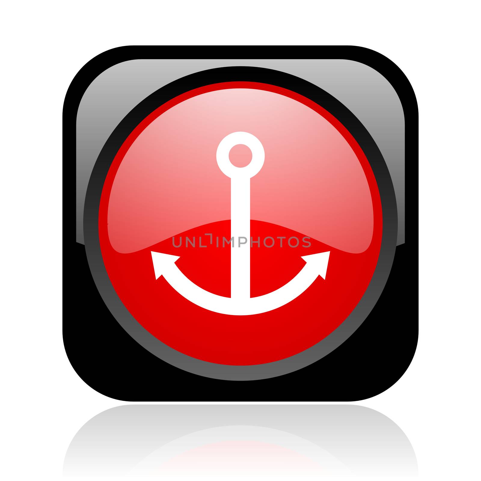 anchor black and red square web glossy icon
