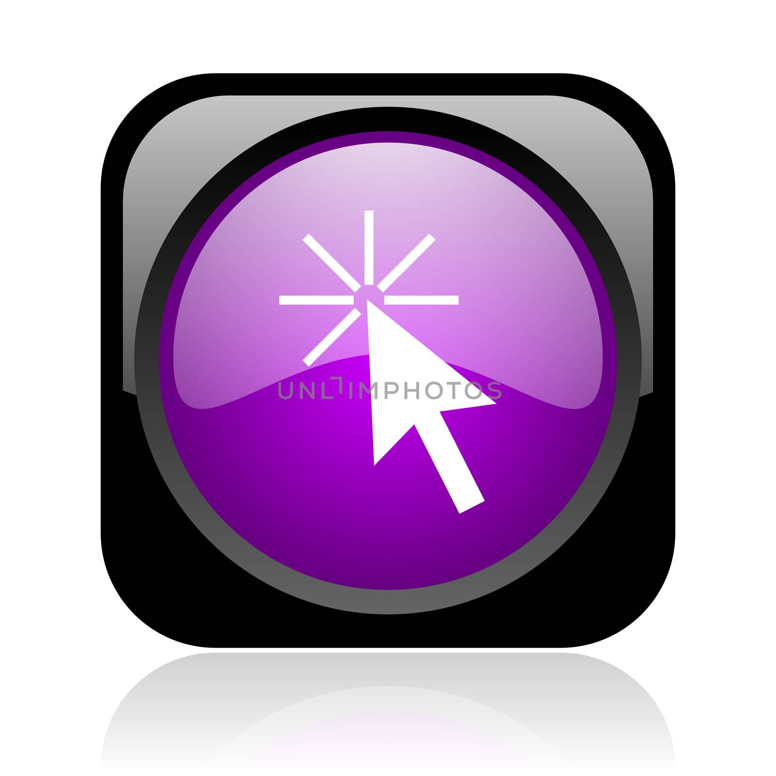 click here black and violet square web glossy icon