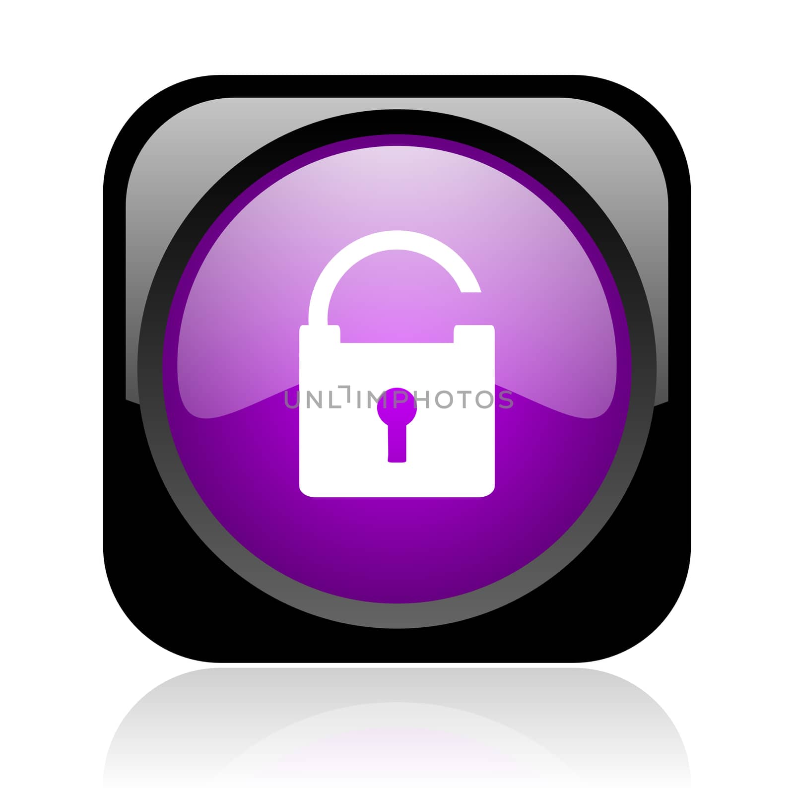 padlock black and violet square web glossy icon