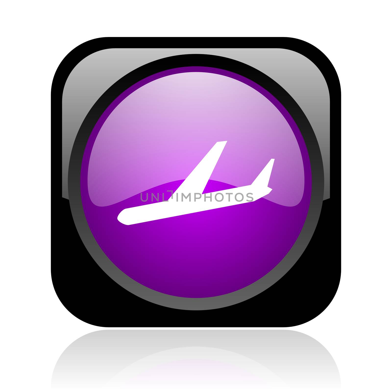 airplane black and violet square web glossy icon