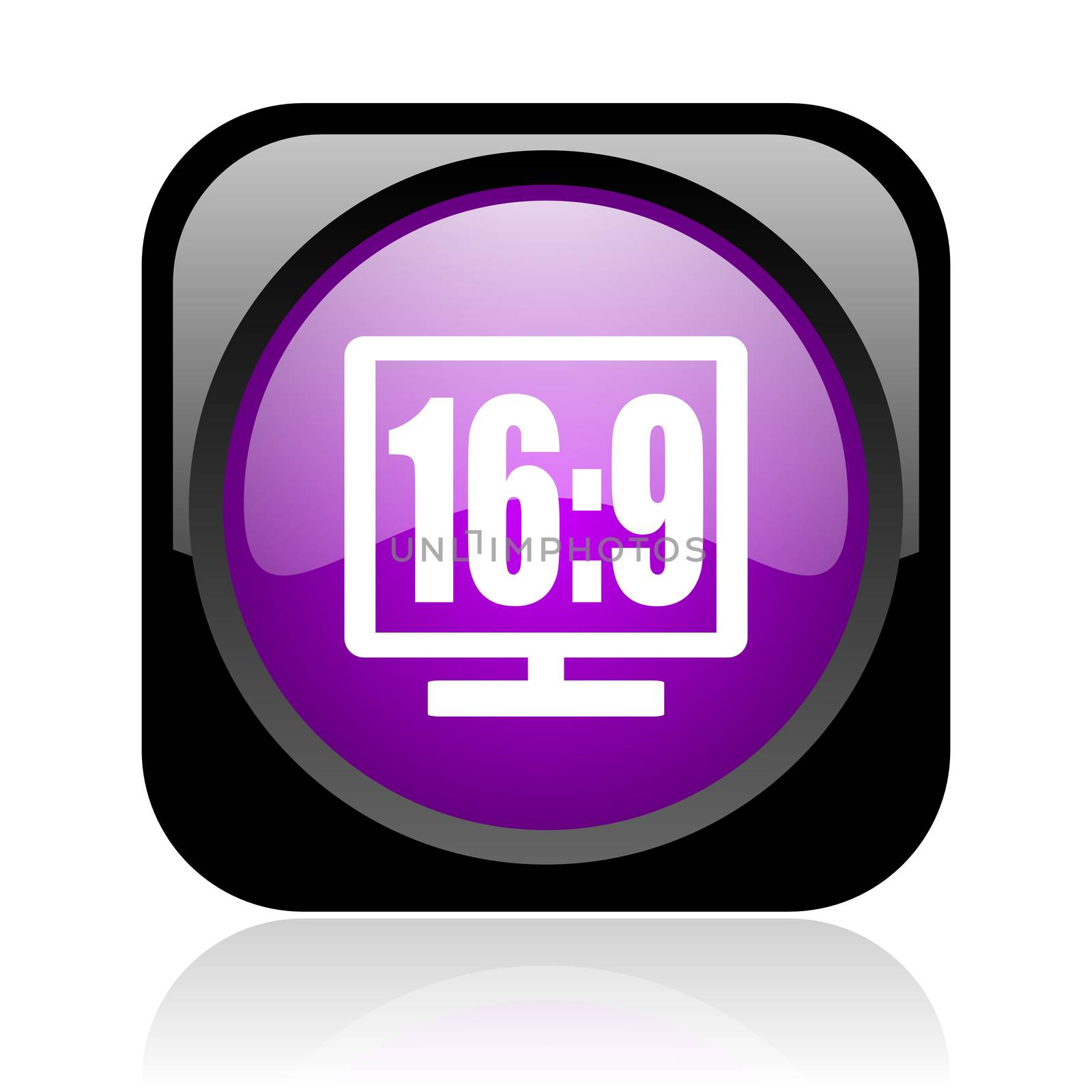 16 9 display black and violet square web glossy icon