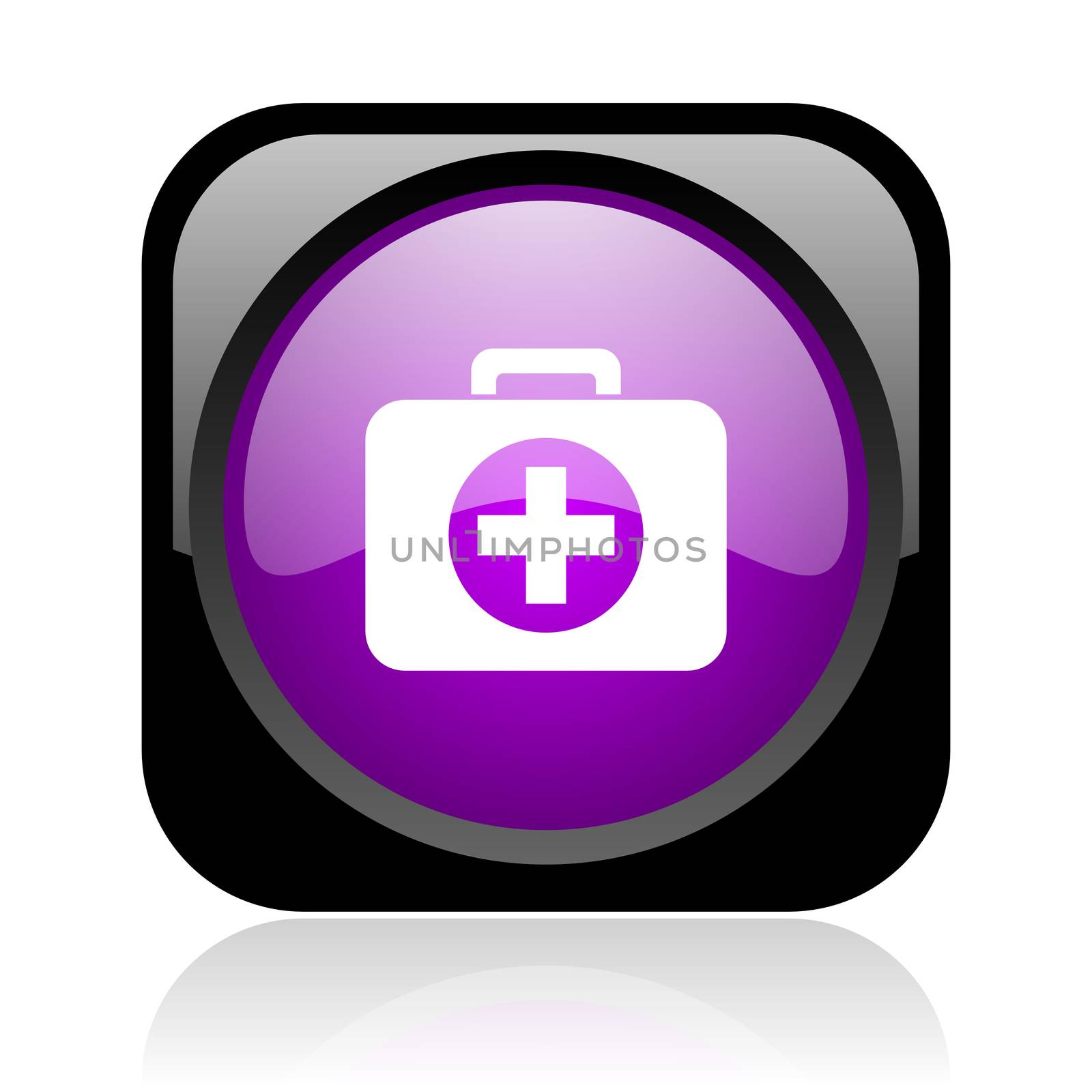 first aid kit black and violet square web glossy icon
