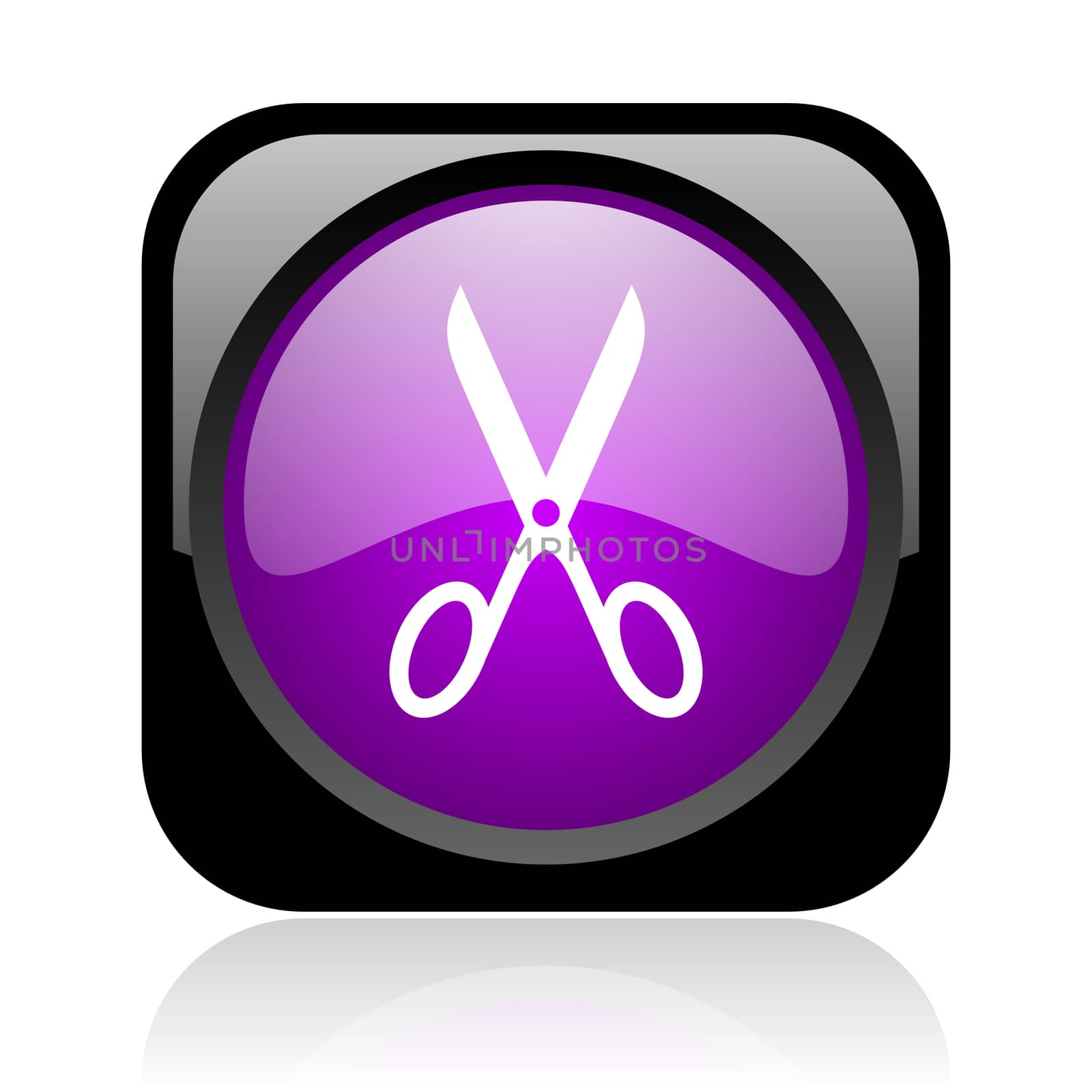 scissors black and violet square web glossy icon