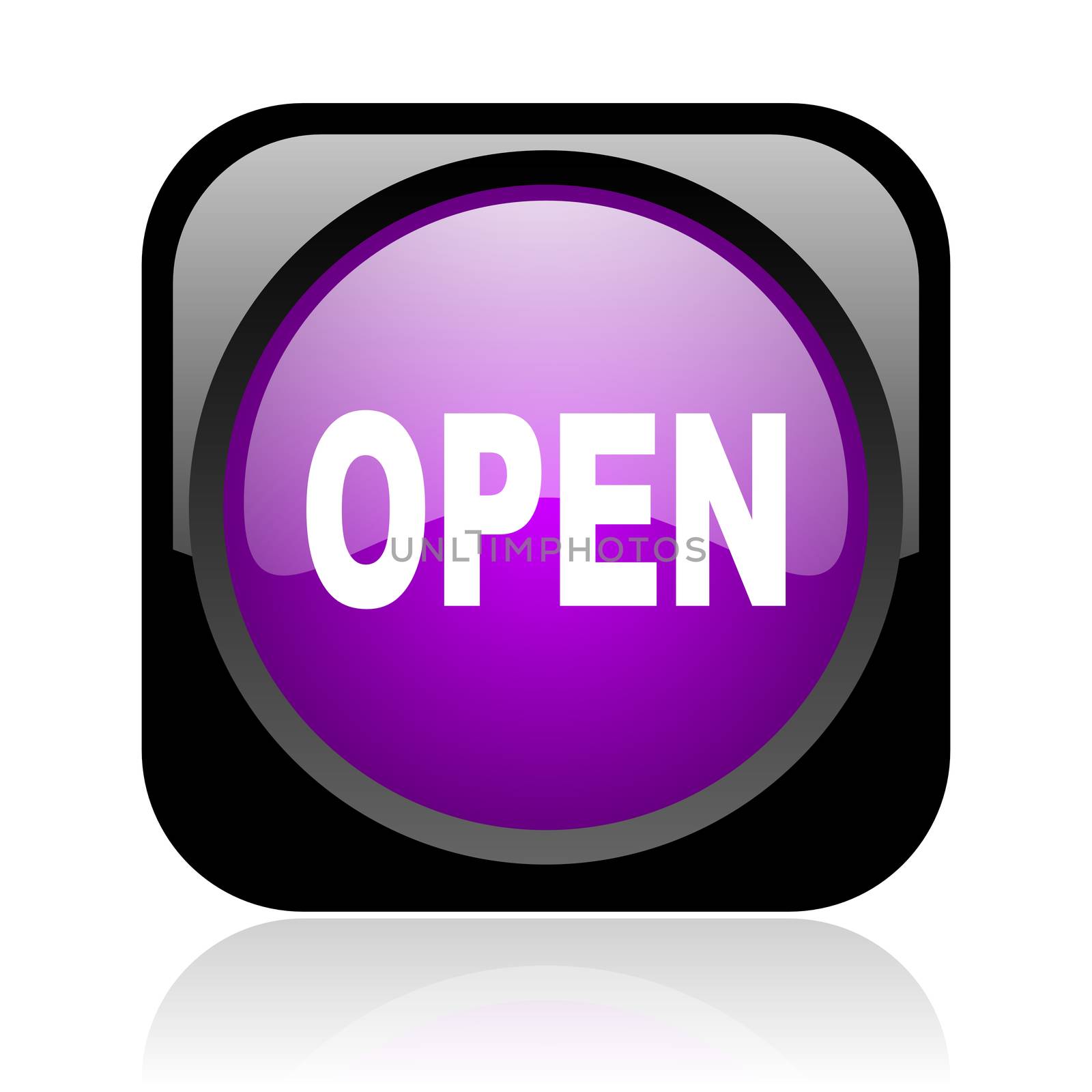 open black and violet square web glossy icon
