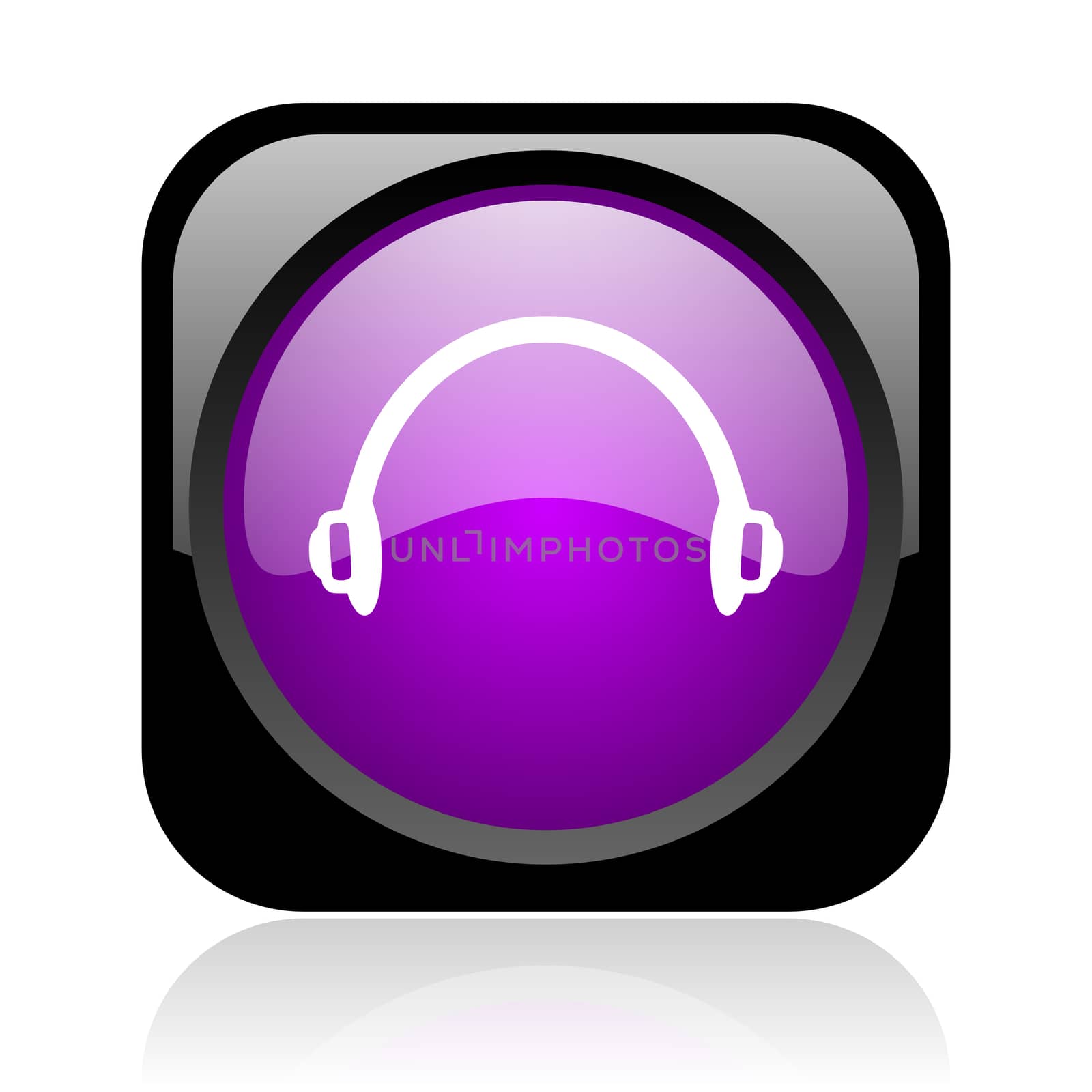headphones black and violet square web glossy icon