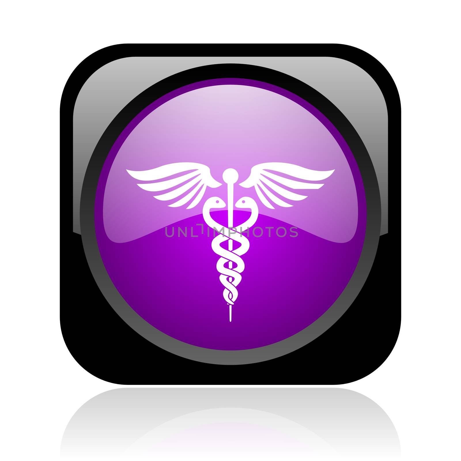 caduceus black and violet square web glossy icon