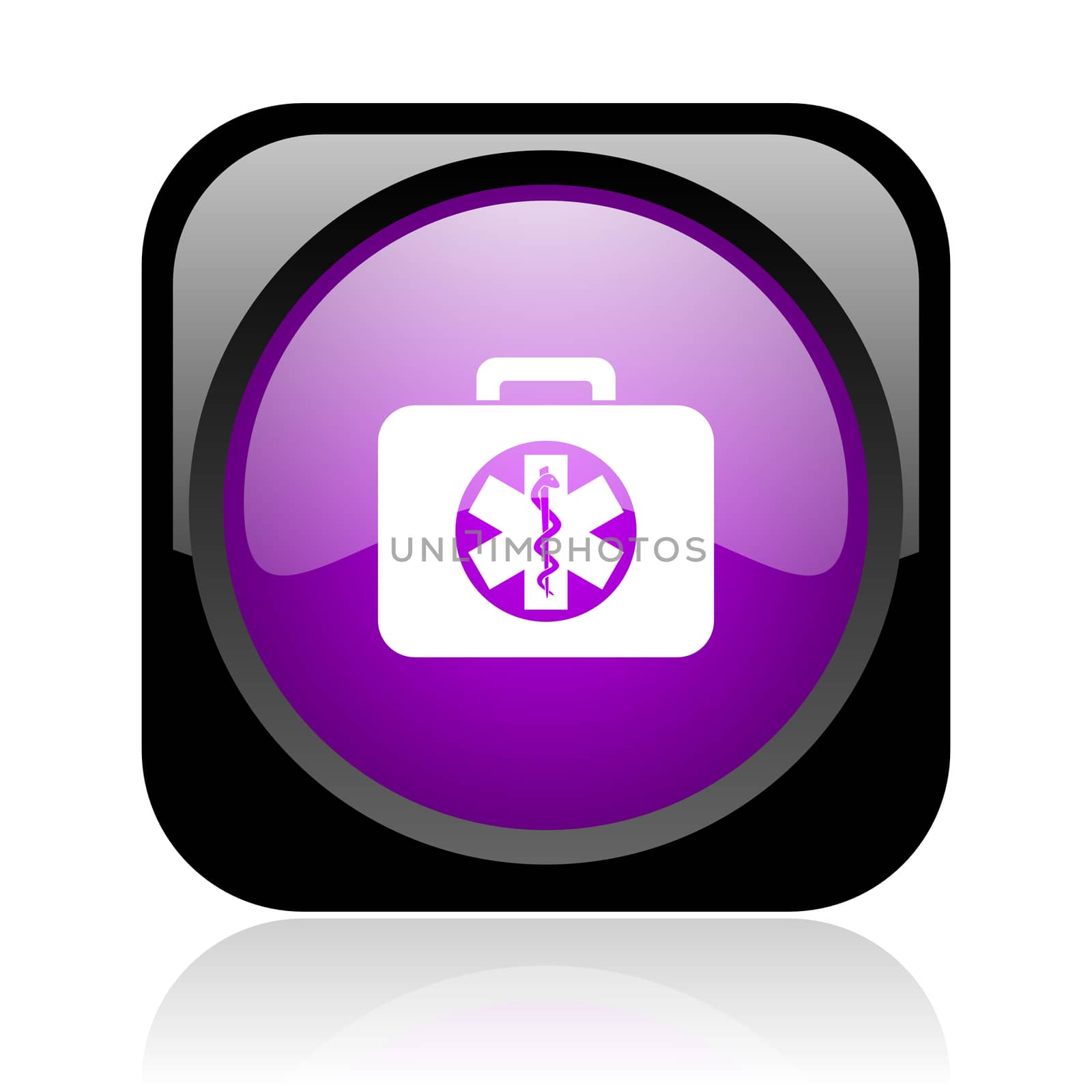 rescue kit black and violet square web glossy icon