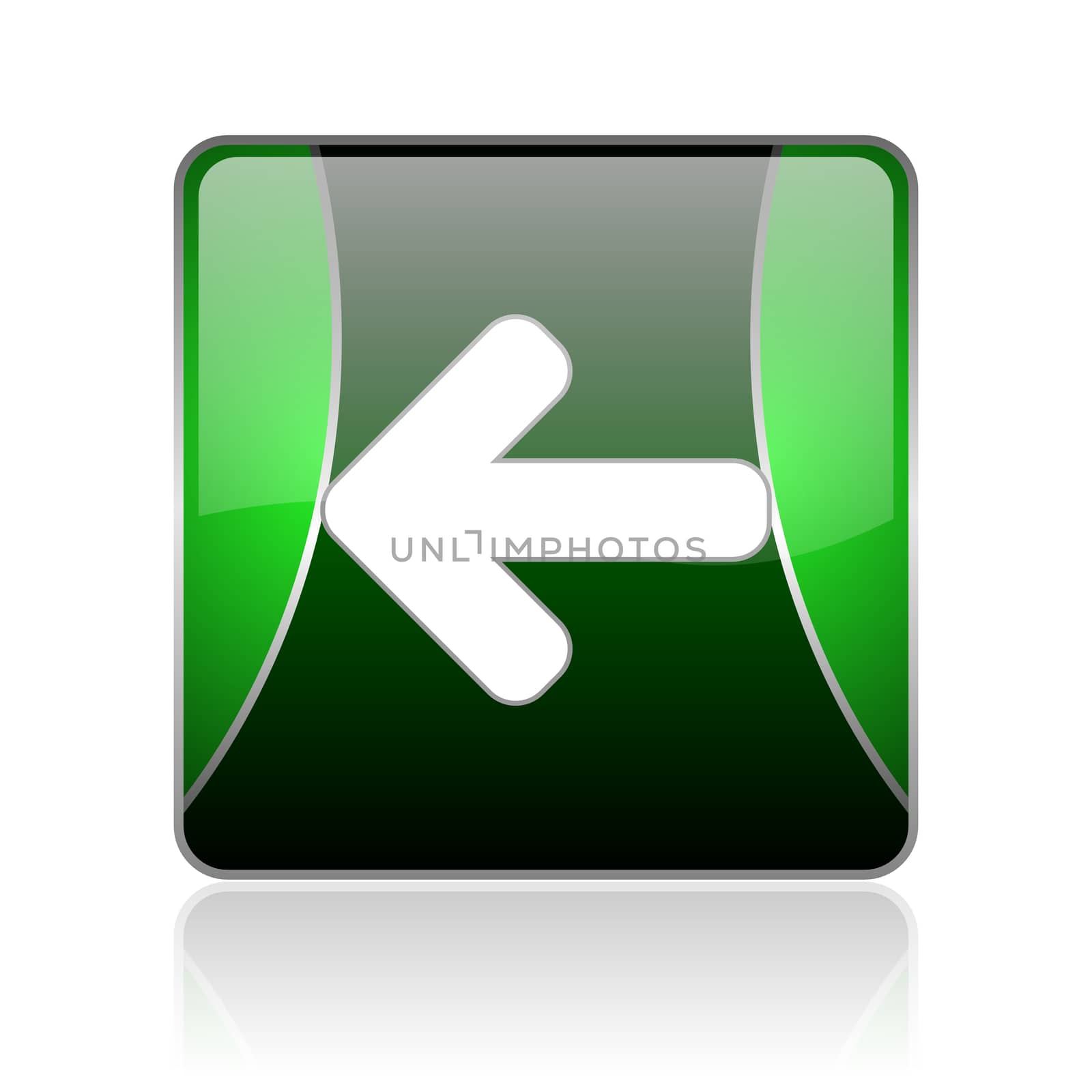 black and green square glossy internet icon on white background with reflaction