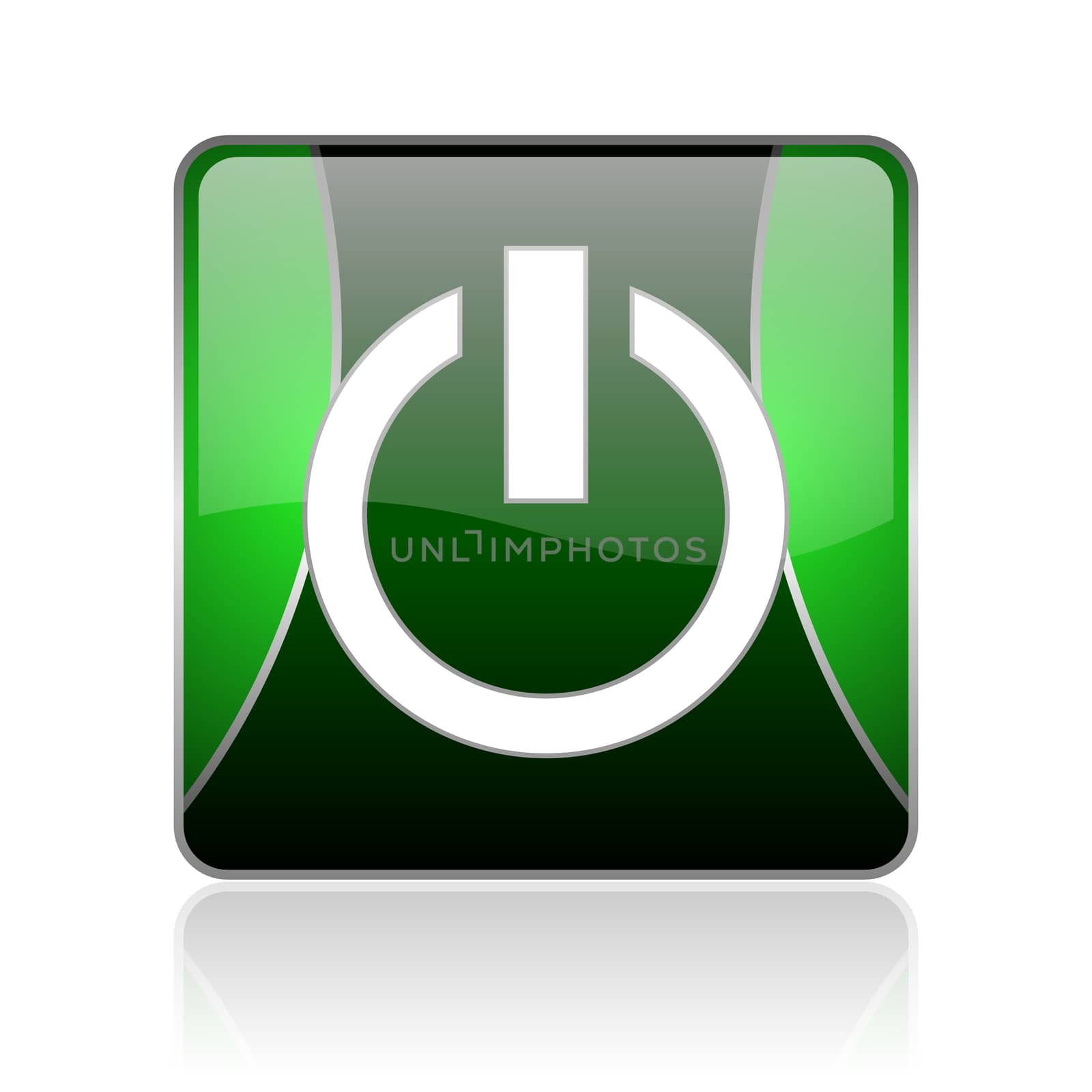 black and green square glossy internet icon on white background with reflaction