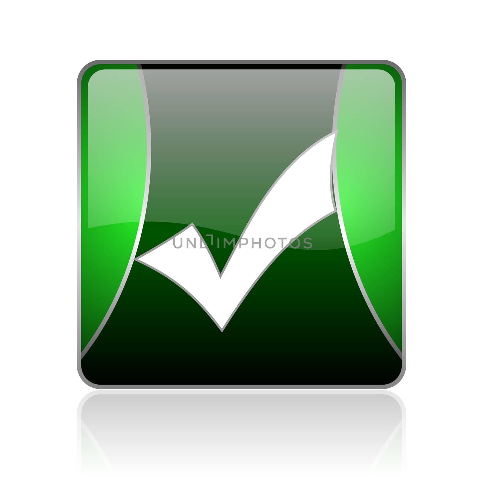 black and green square glossy internet icon on white background with reflaction
