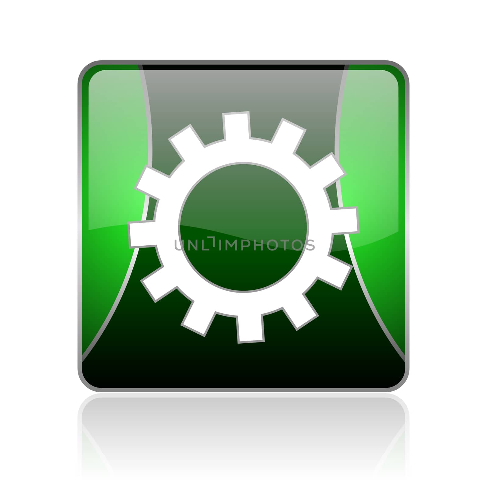 black and green square glossy internet icon on white background with reflaction
