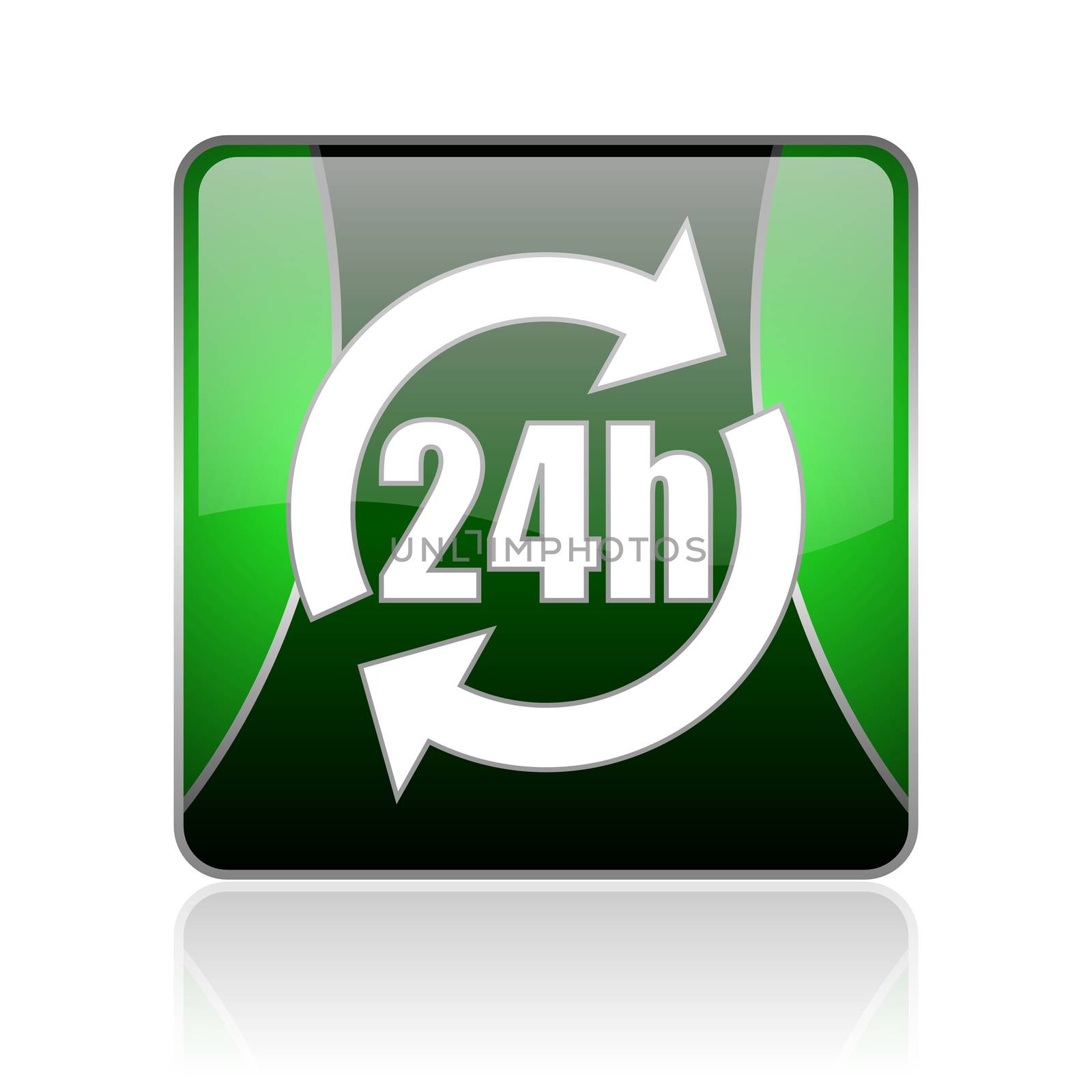 black and green square glossy internet icon on white background with reflaction