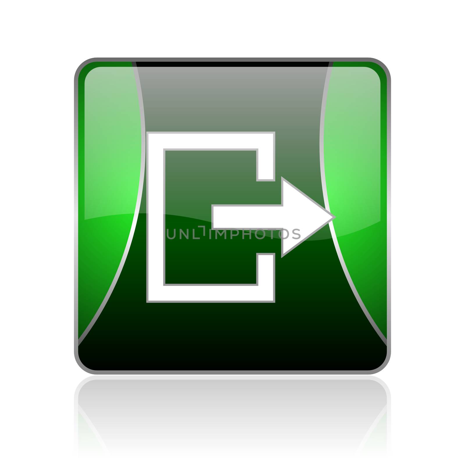 black and green square glossy internet icon on white background with reflaction