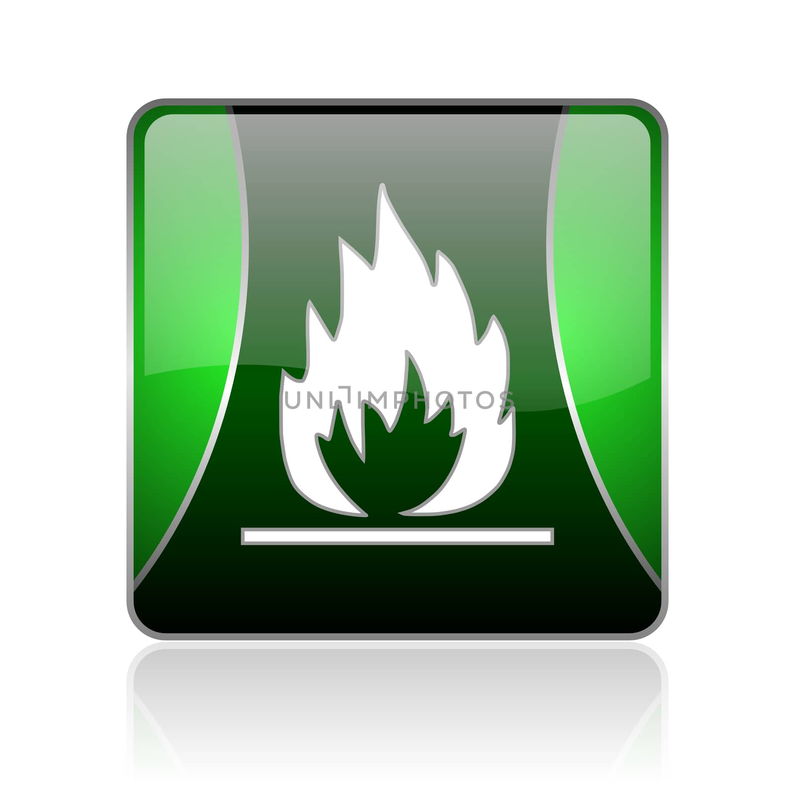 black and green square glossy internet icon on white background with reflaction