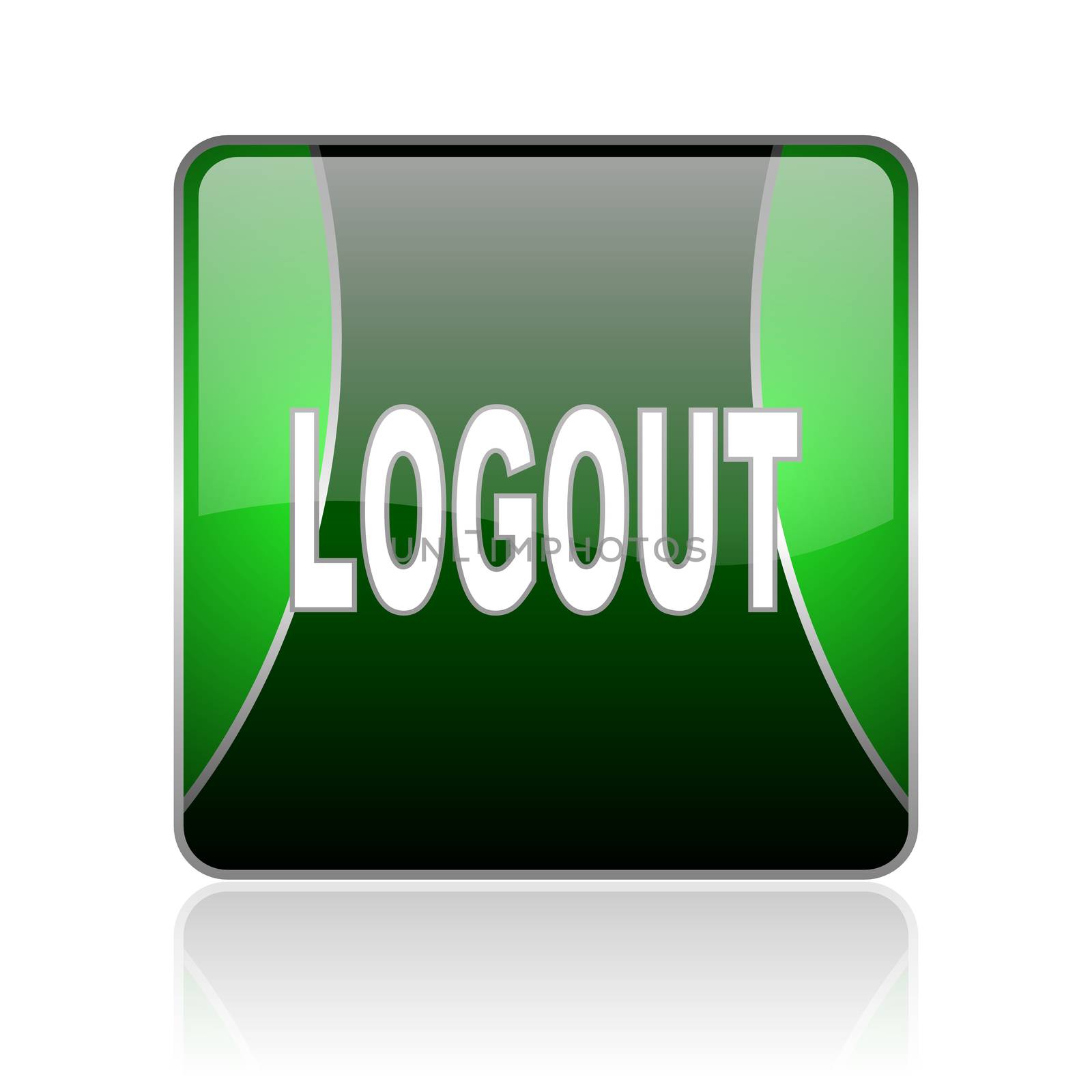 black and green square glossy internet icon on white background with reflaction