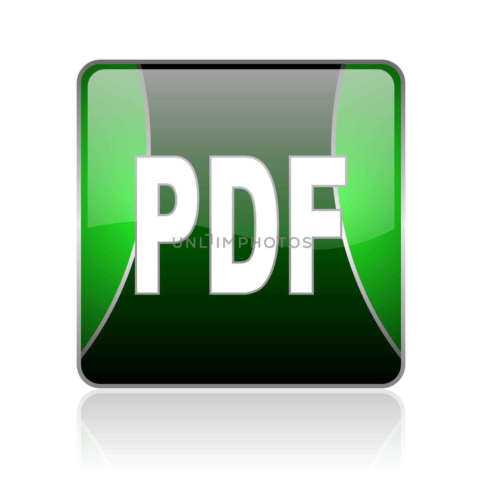 black and green square glossy internet icon on white background with reflaction