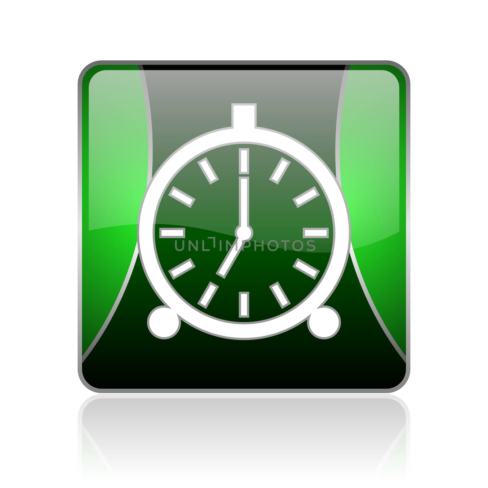 black and green square glossy internet icon on white background with reflaction
