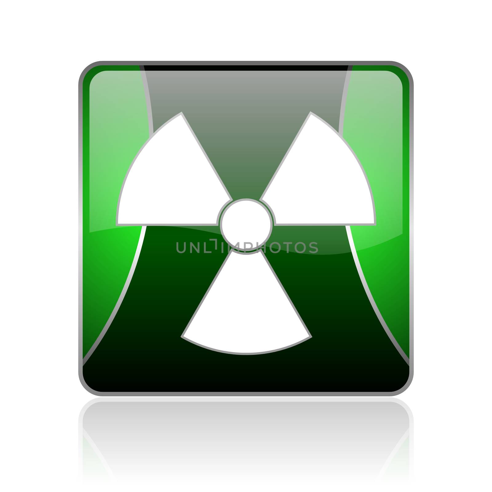 black and green square glossy internet icon on white background with reflaction