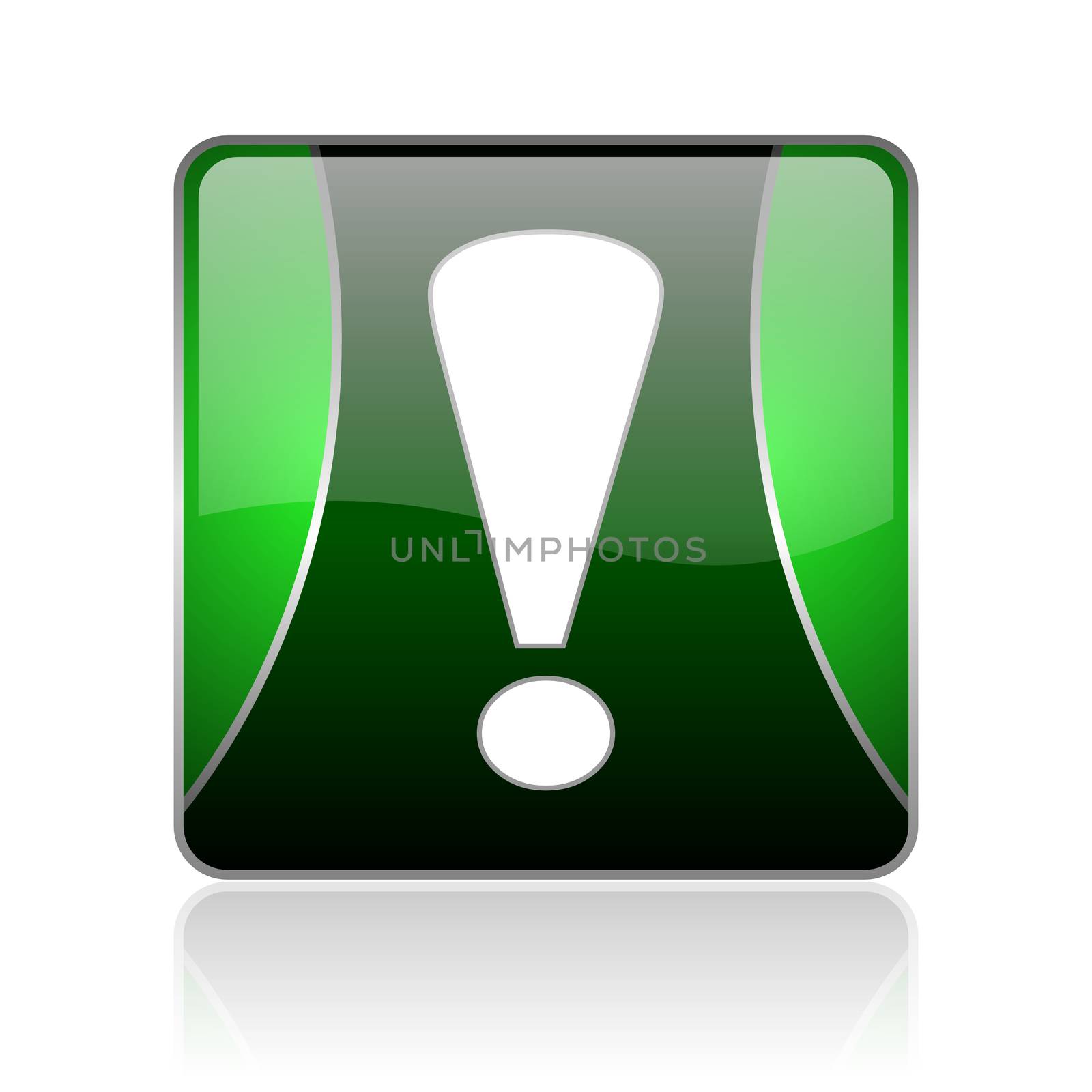 black and green square glossy internet icon on white background with reflaction