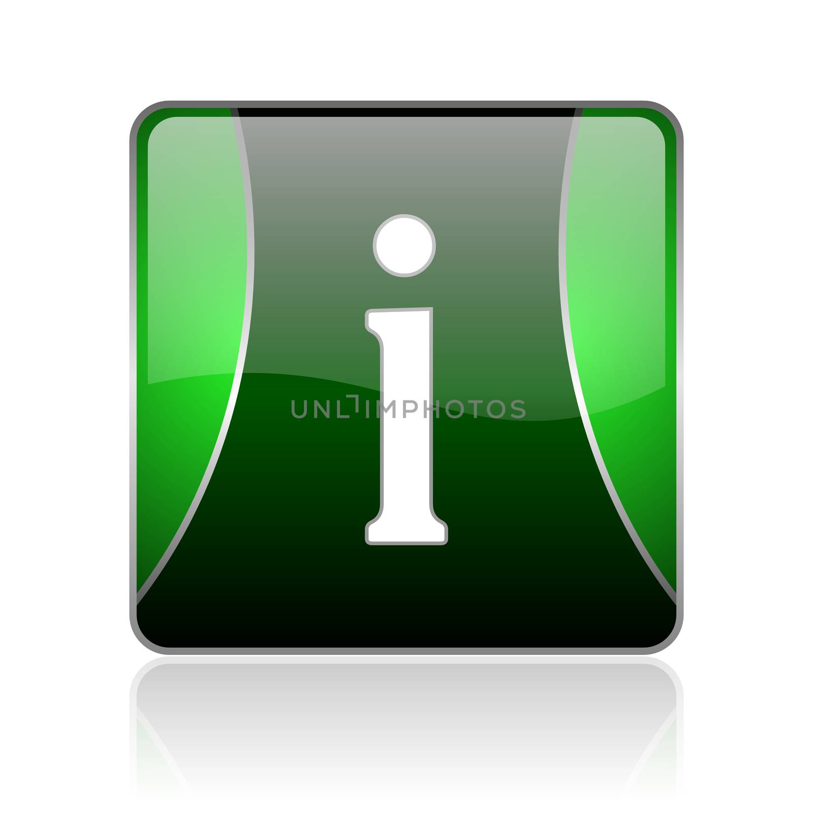 black and green square glossy internet icon on white background with reflaction
