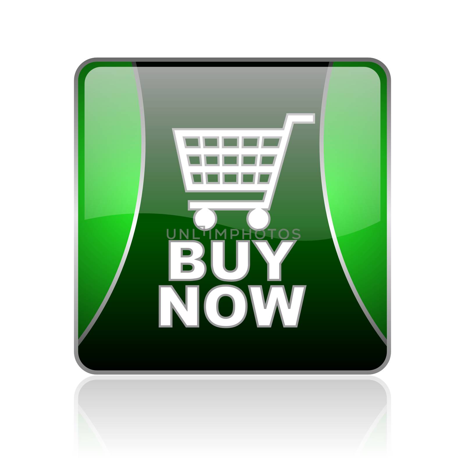 black and green square glossy internet icon on white background with reflaction
