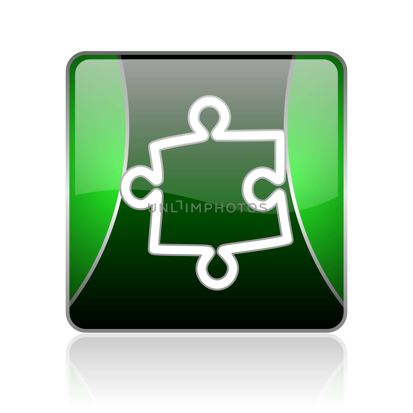 black and green square glossy internet icon on white background with reflaction
