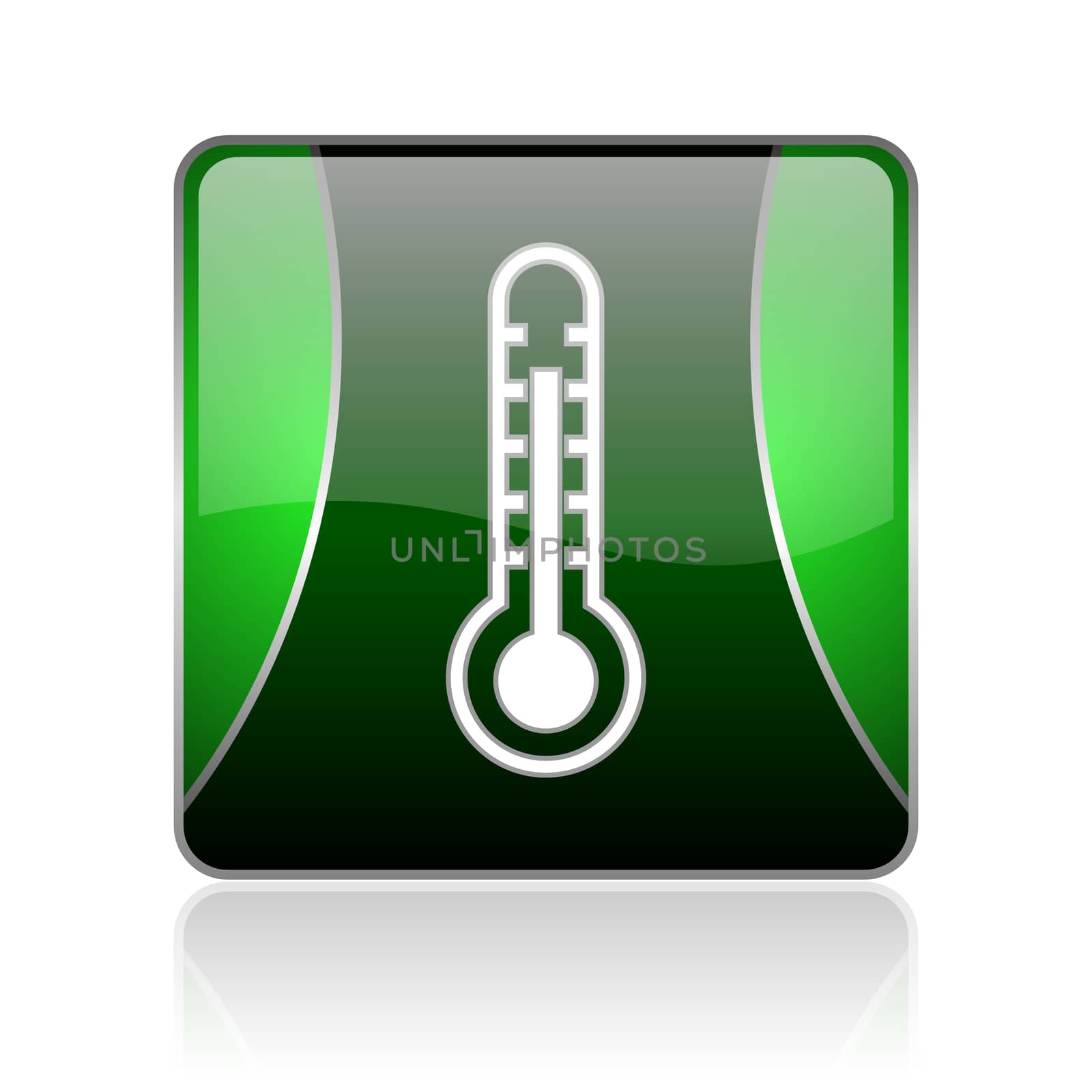 black and green square glossy internet icon on white background with reflaction