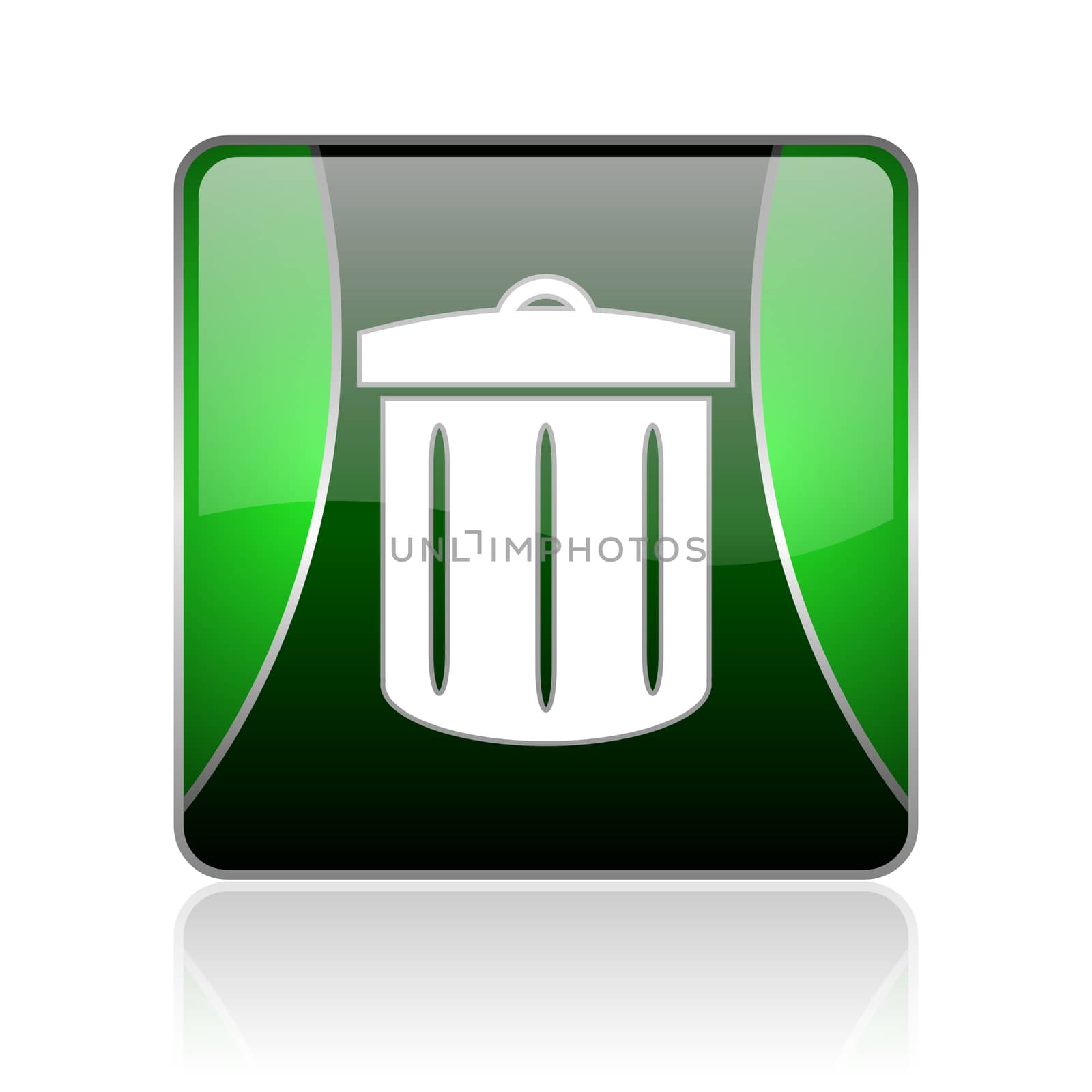 black and green square glossy internet icon on white background with reflaction