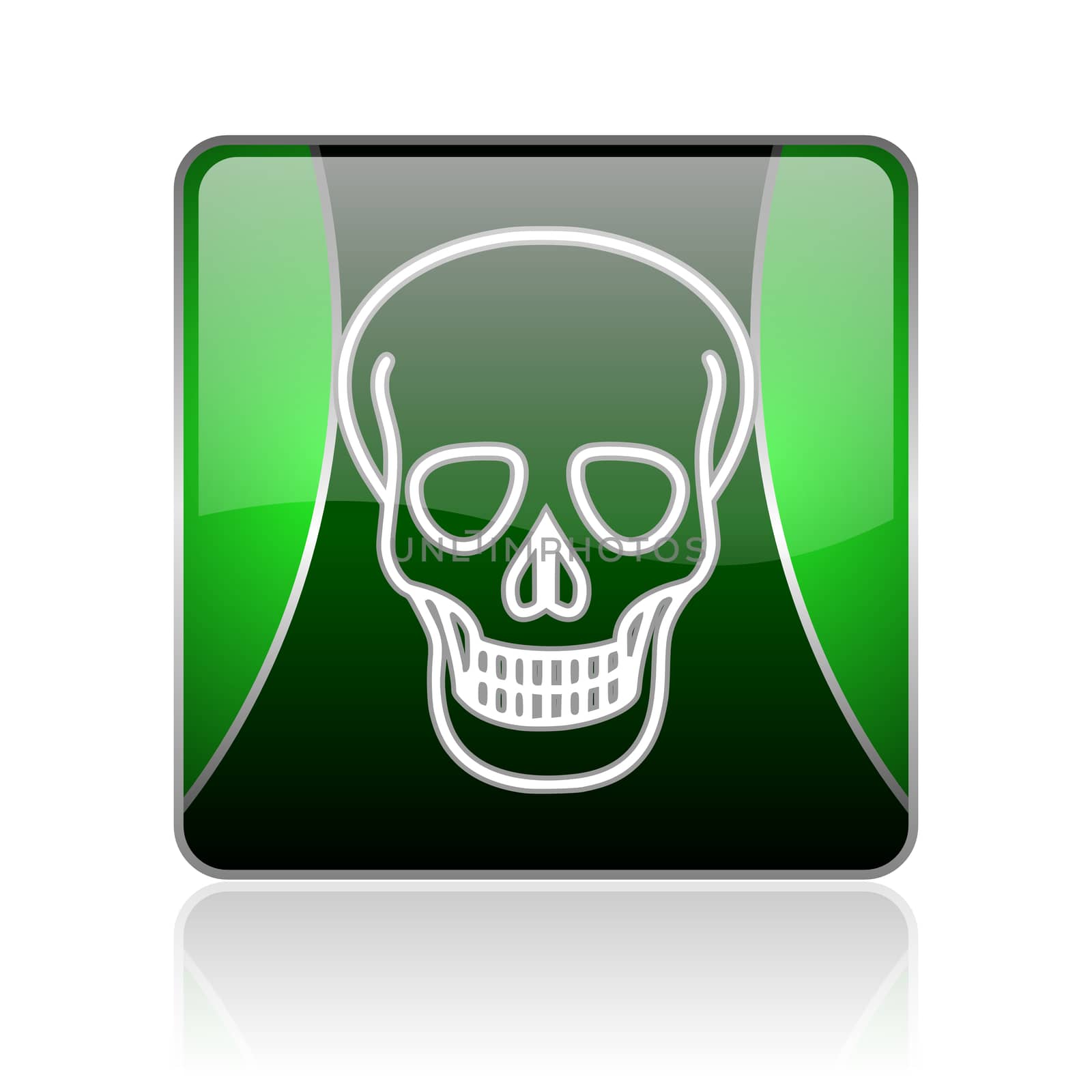 black and green square glossy internet icon on white background with reflaction