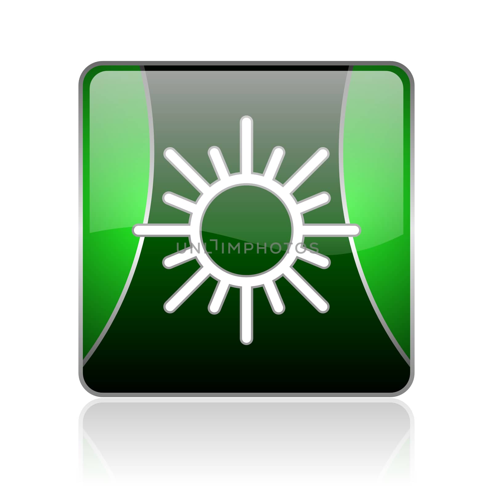 black and green square glossy internet icon on white background with reflaction
