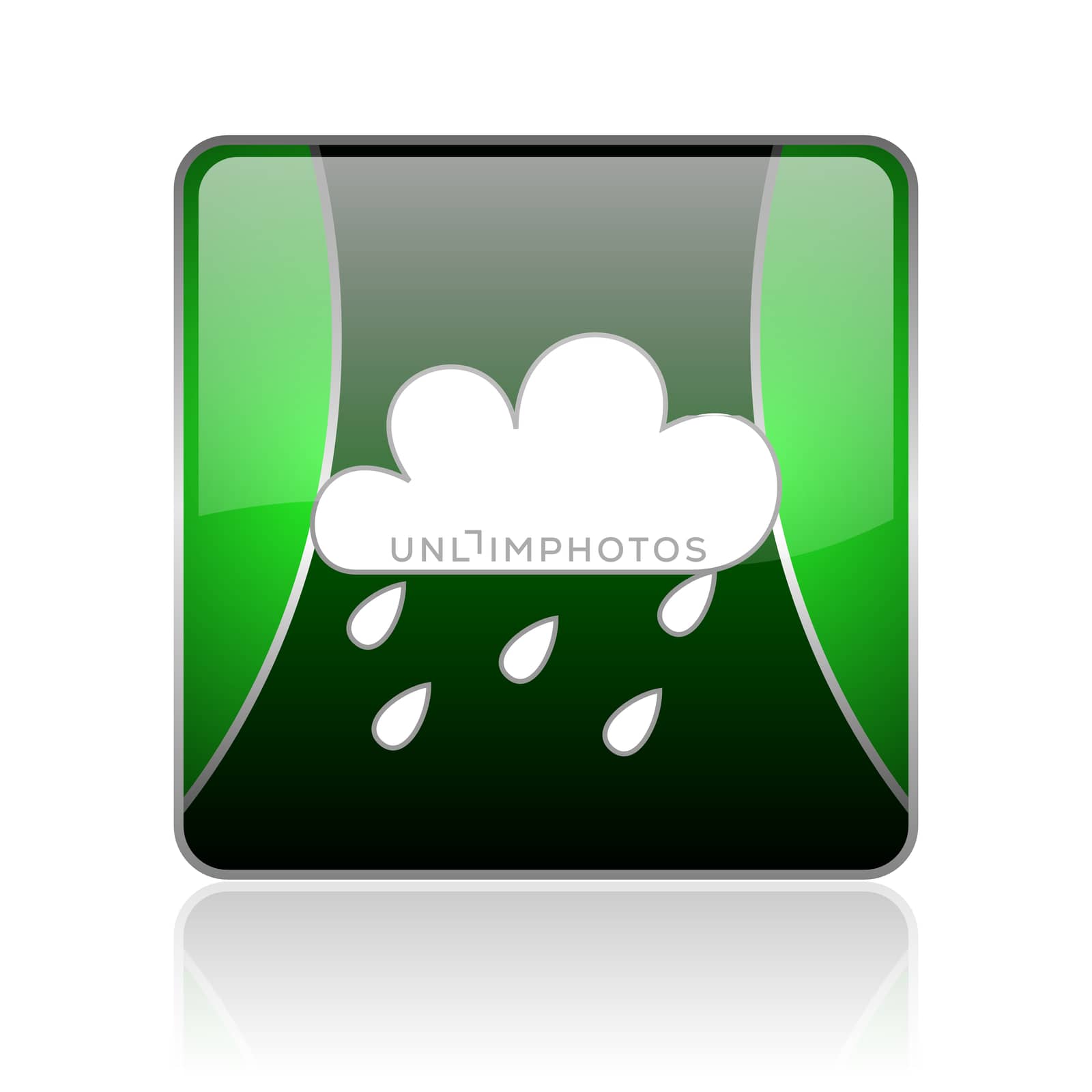 black and green square glossy internet icon on white background with reflaction