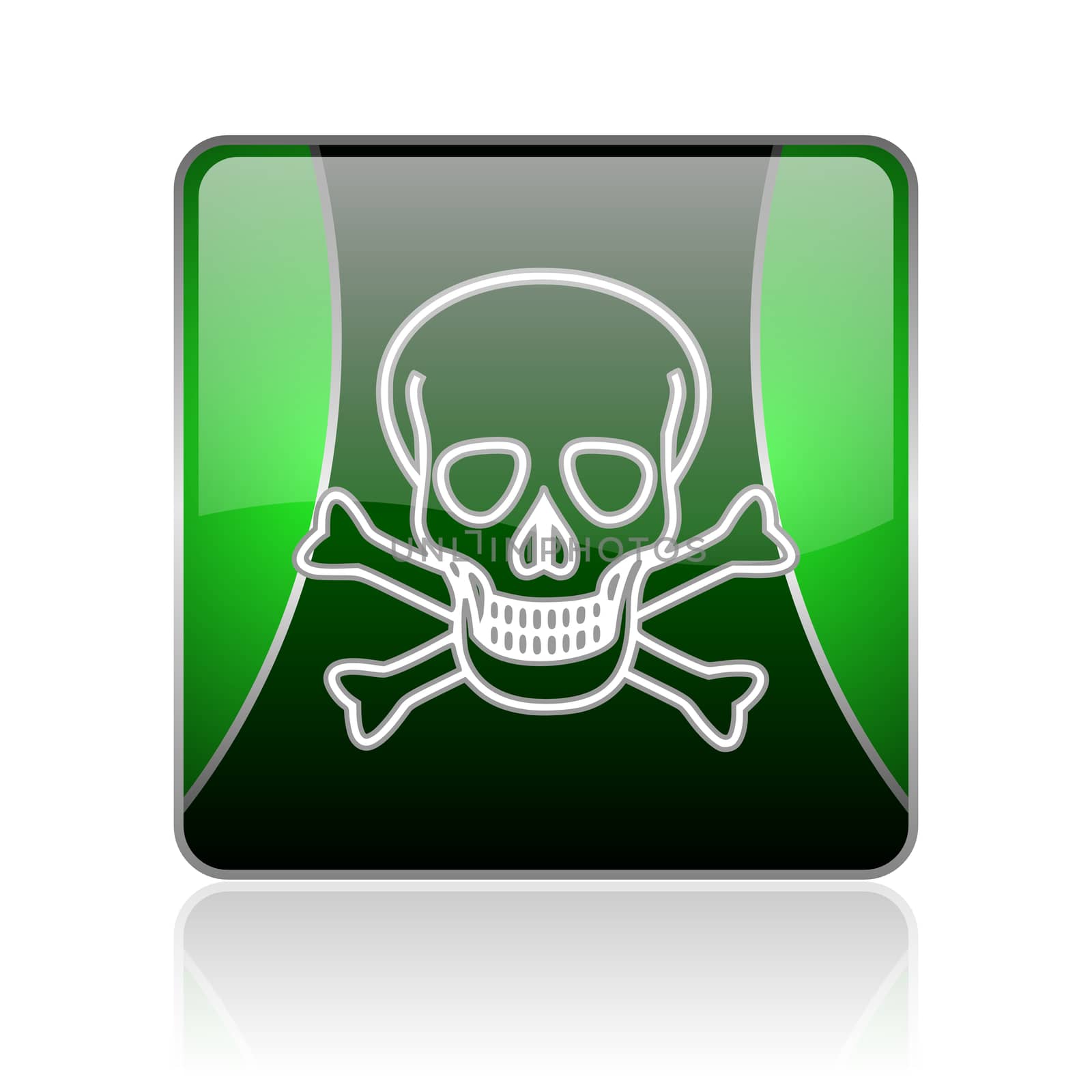 black and green square glossy internet icon on white background with reflaction