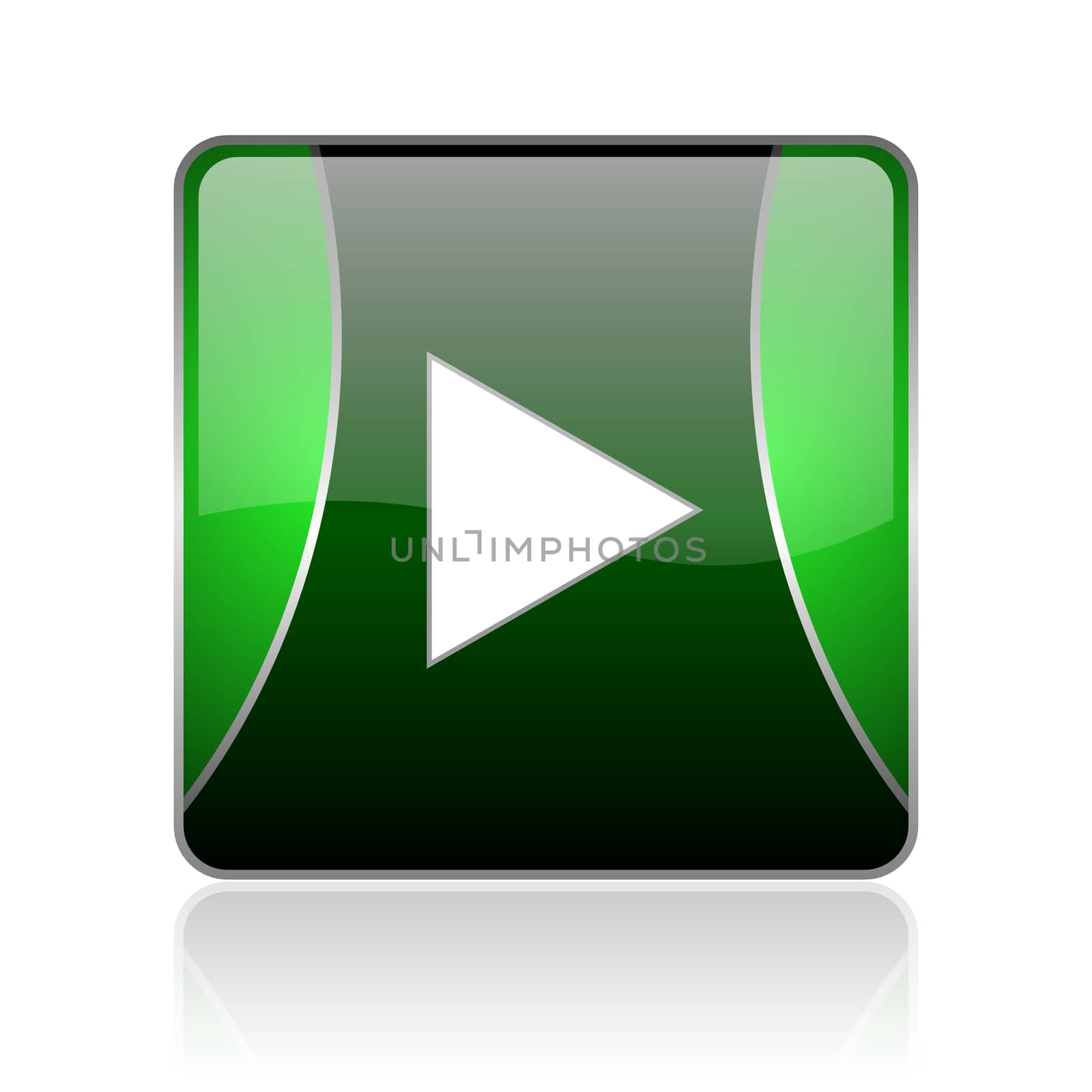 black and green square glossy internet icon on white background with reflaction
