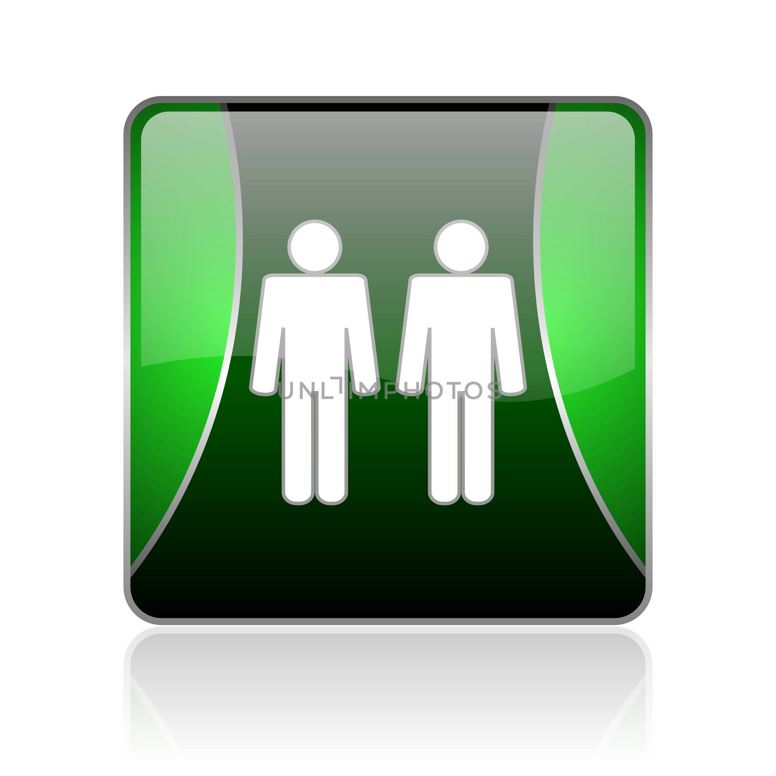 black and green square glossy internet icon on white background with reflaction